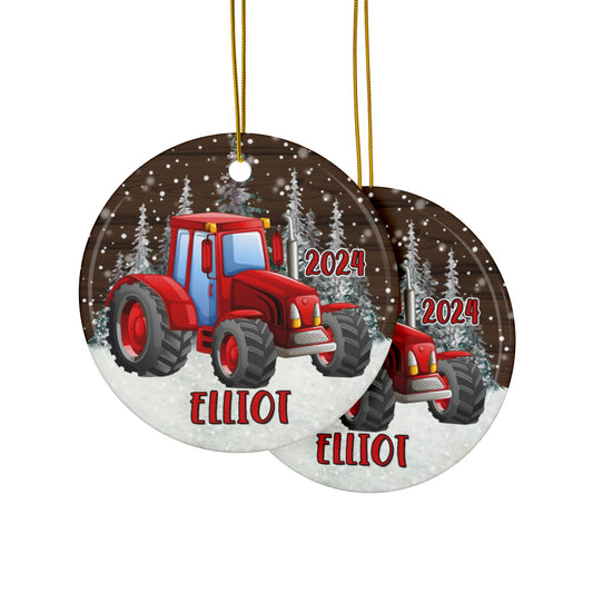 Red Tractor Personalized Ceramic Ornament - Amazing Faith Designs