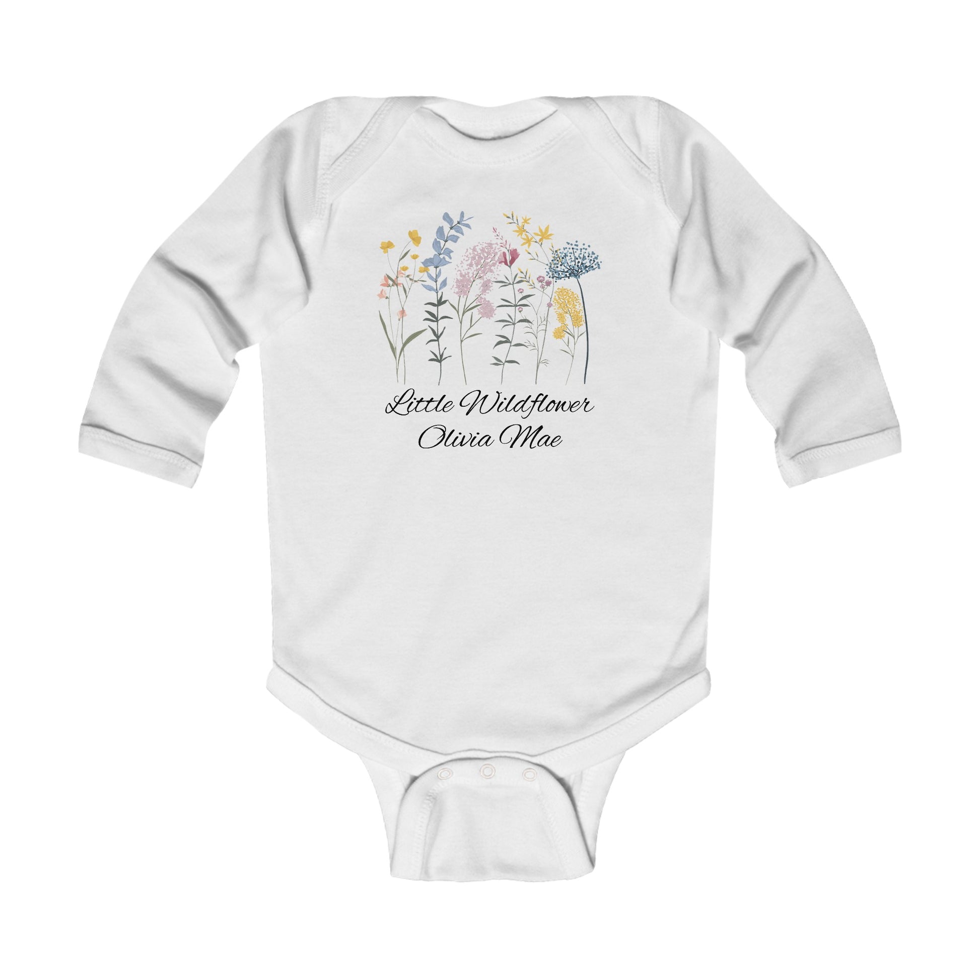 Little Wildflower Personalized Infant Long Sleeve Bodysuit - Amazing Faith Designs