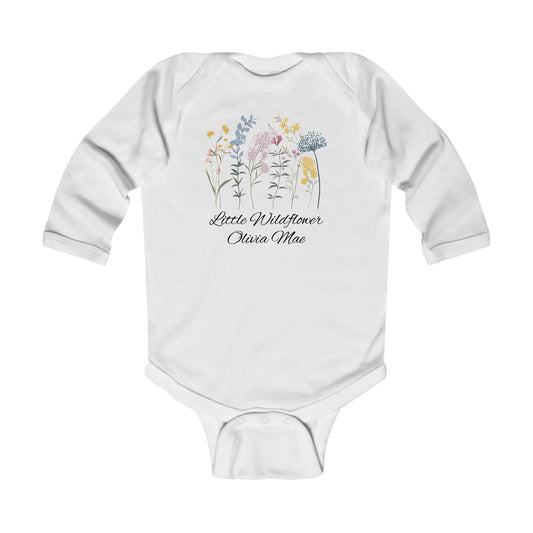 Little Wildflower Personalized Infant Long Sleeve Bodysuit - Amazing Faith Designs