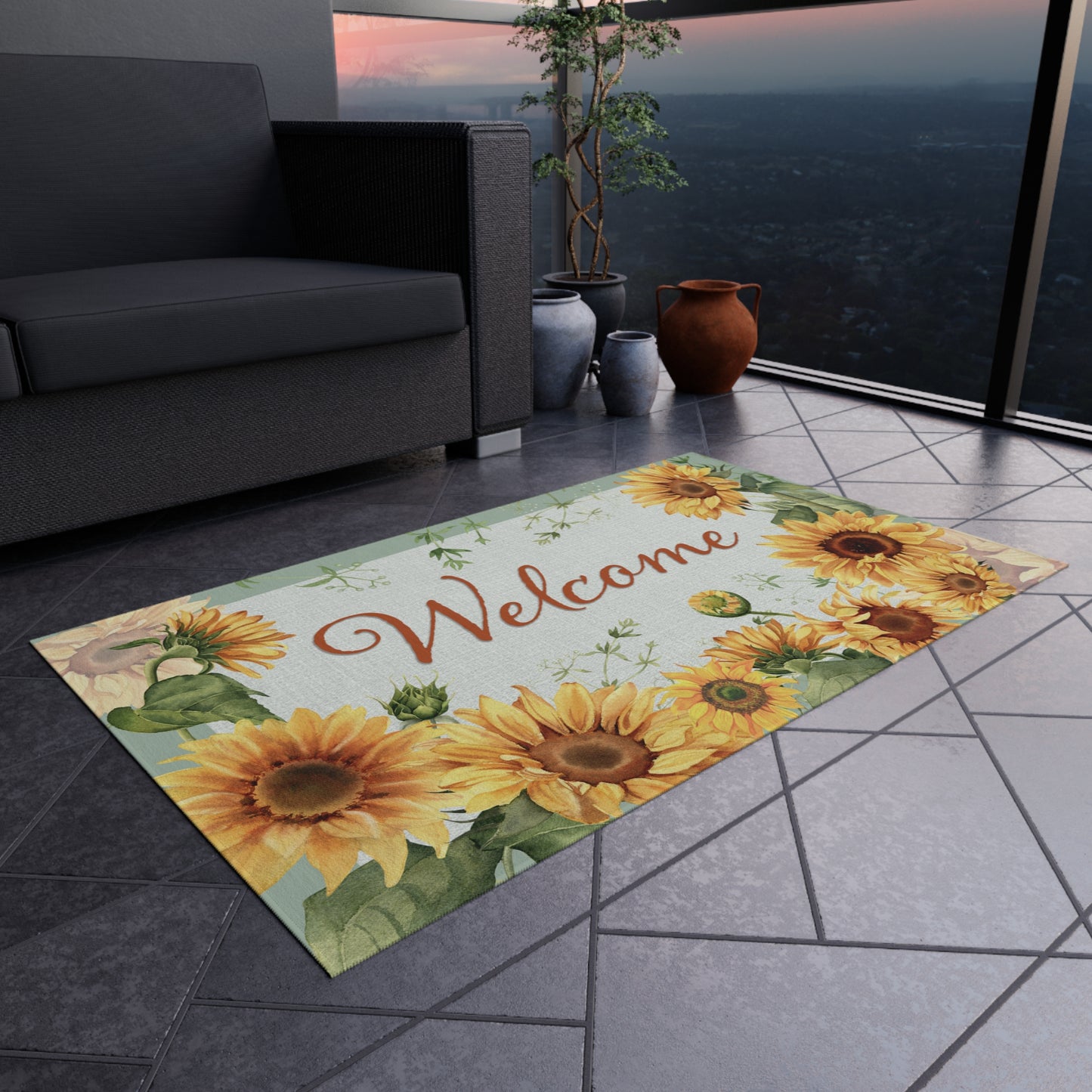 Sunflower Welcome Outdoor Rug - Amazing Faith Designs