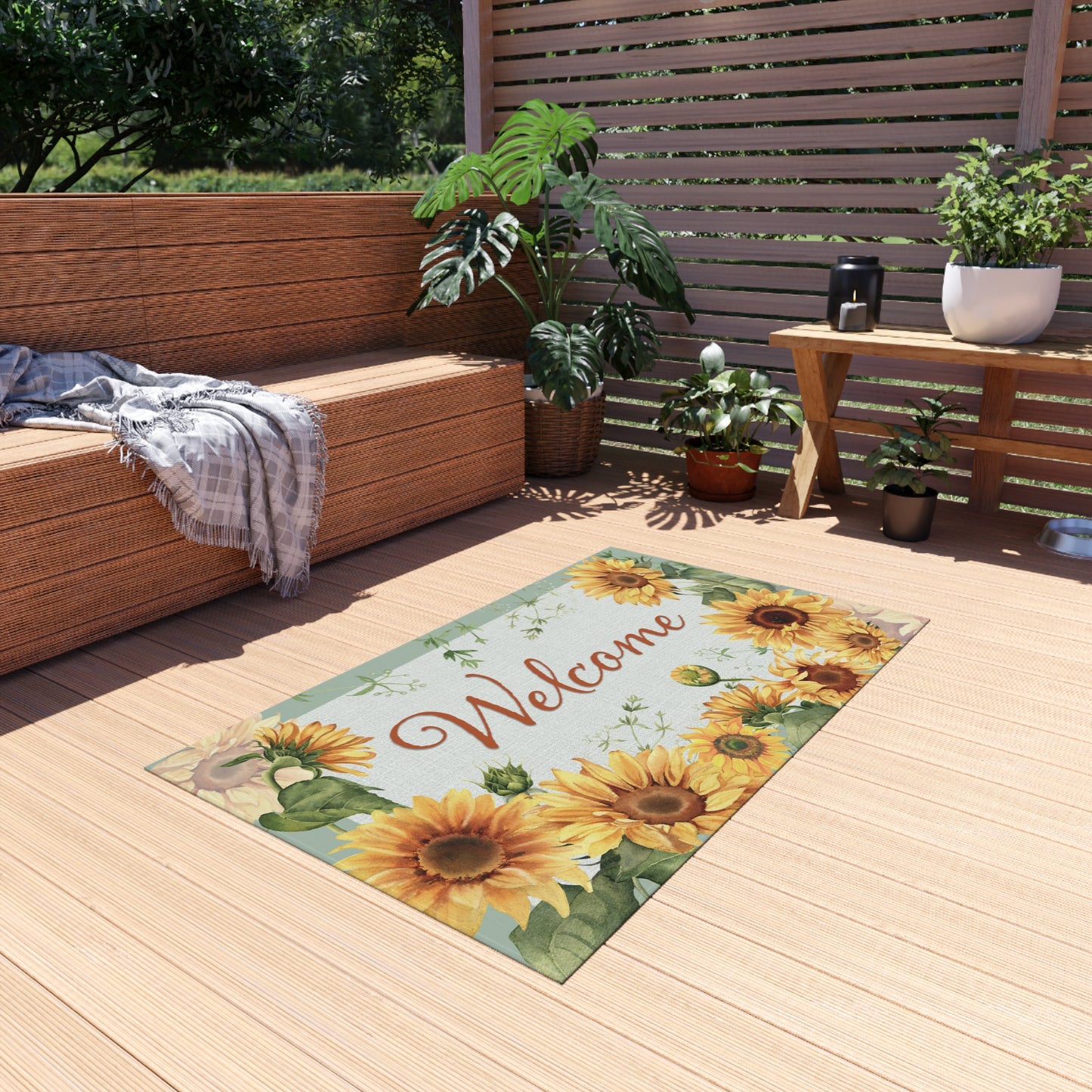 Sunflower Welcome Outdoor Rug - Amazing Faith Designs