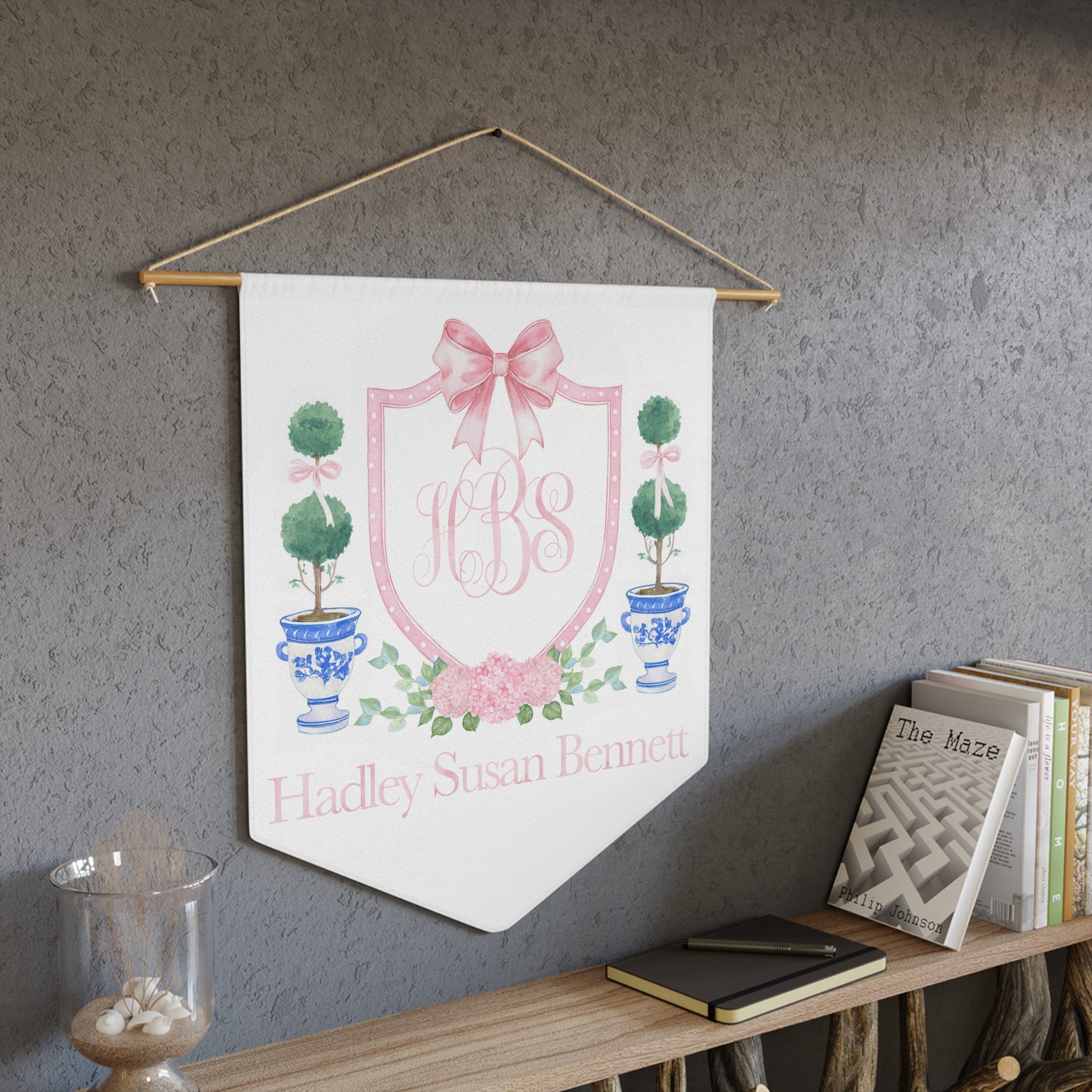 Custom Baby Banner, Pink Crest Nursery Pennant - Amazing Faith Designs