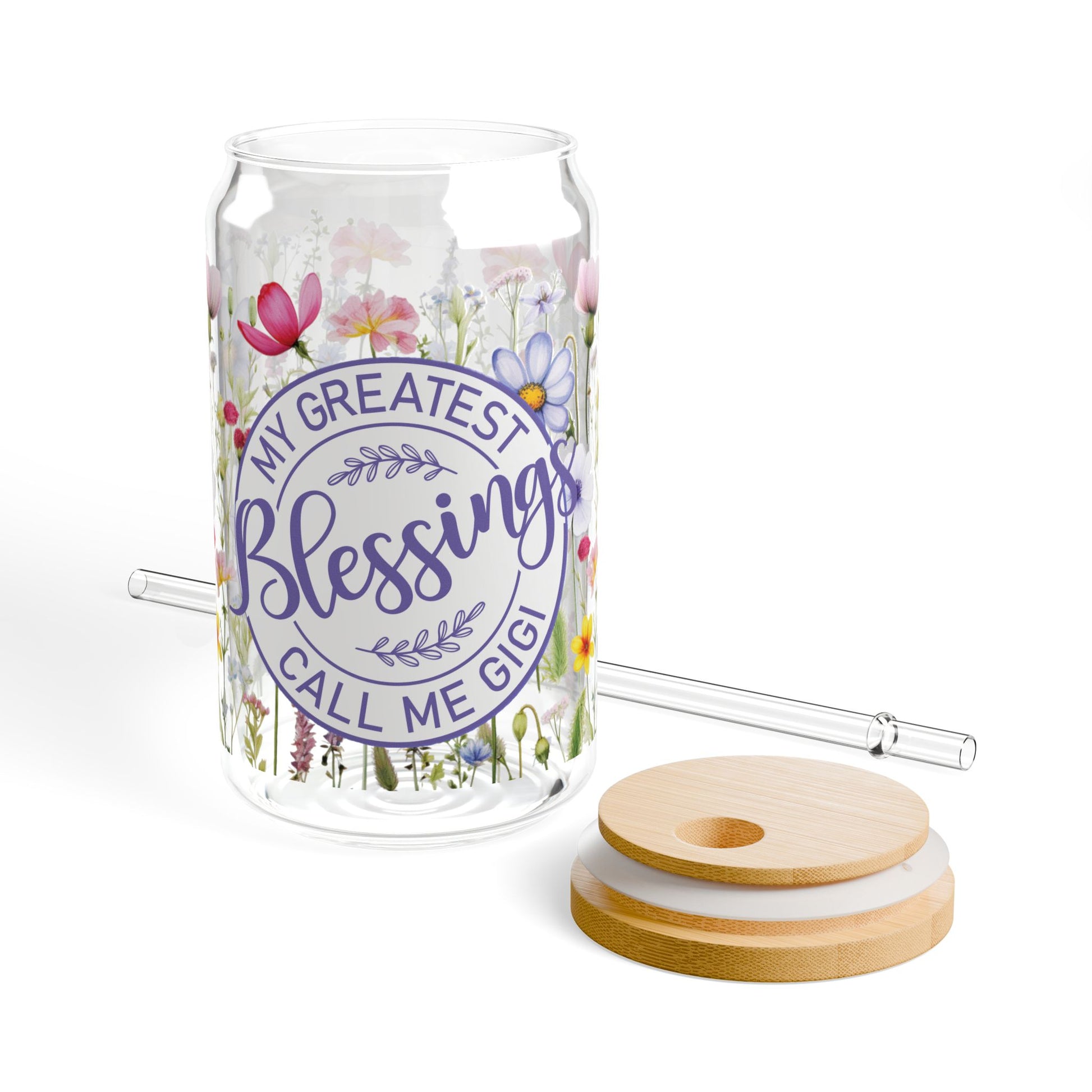 Grandma Wildflowers Sipper Glass, 16oz - Gigi - Amazing Faith Designs