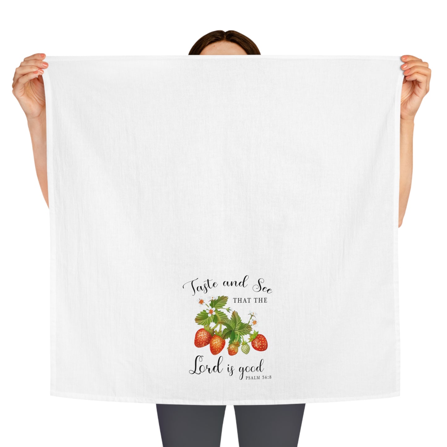 Taste and See Strawberries Scripture Tea Towel - Amazing Faith Designs