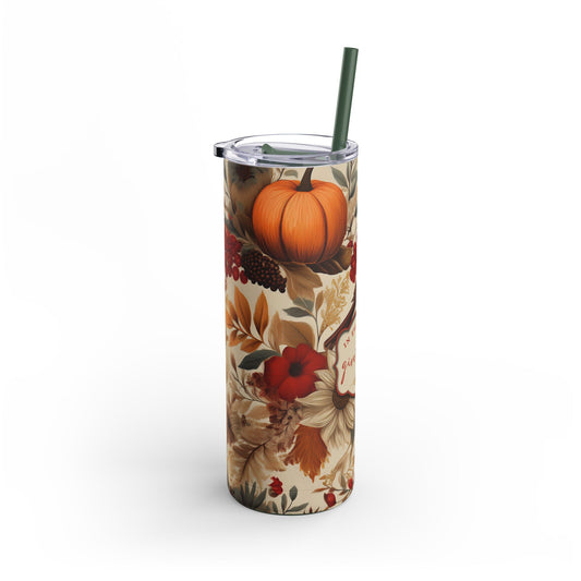 Give Thanks Skinny Tumbler with Straw, 20oz - Amazing Faith Designs