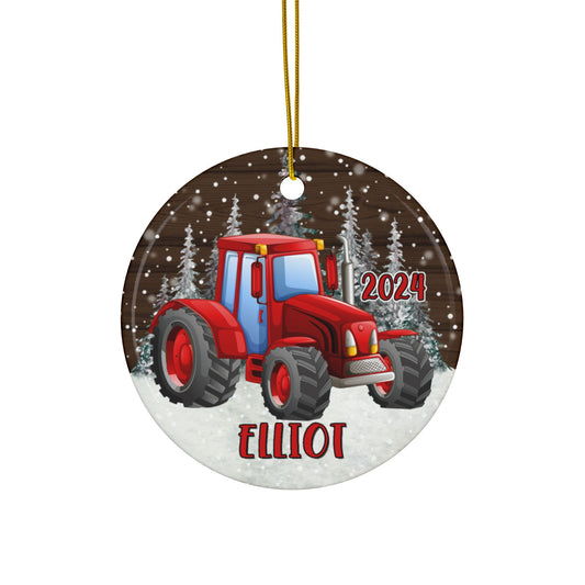 Red Tractor Personalized Ceramic Ornament - Amazing Faith Designs