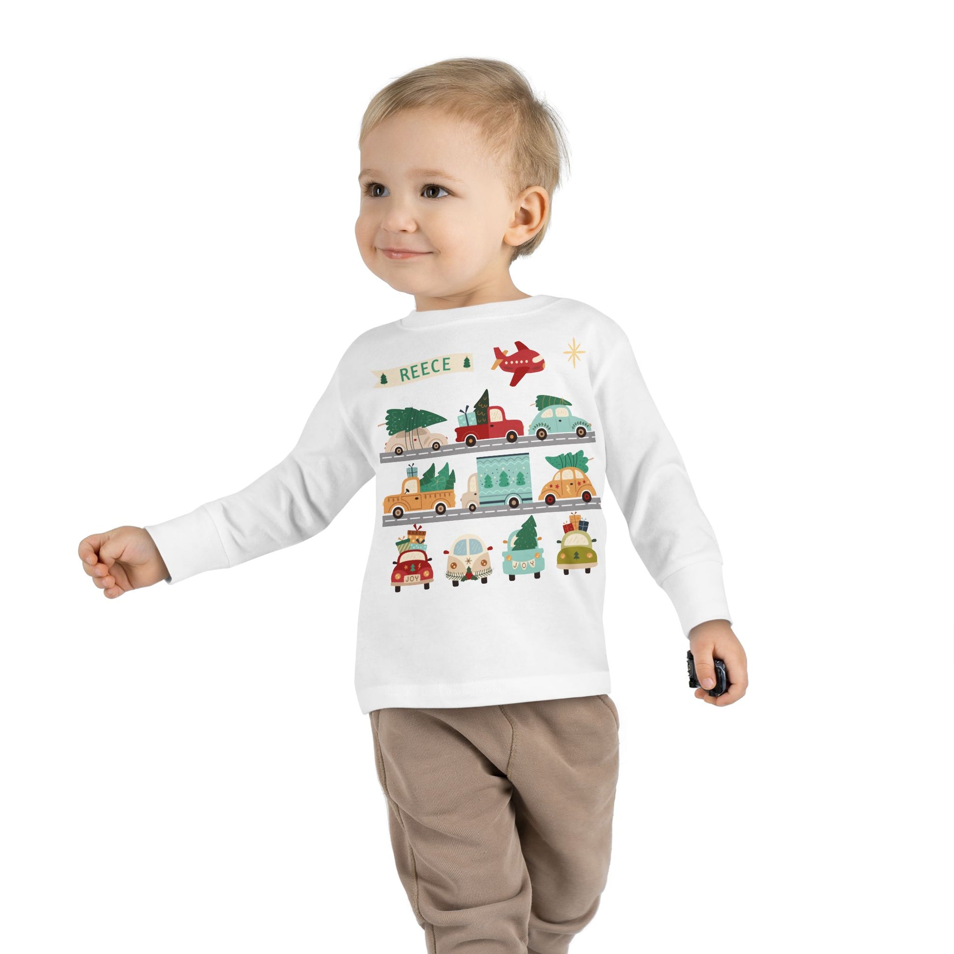 REECE Christmas Cars Toddler Long Sleeve Shirt - Amazing Faith Designs