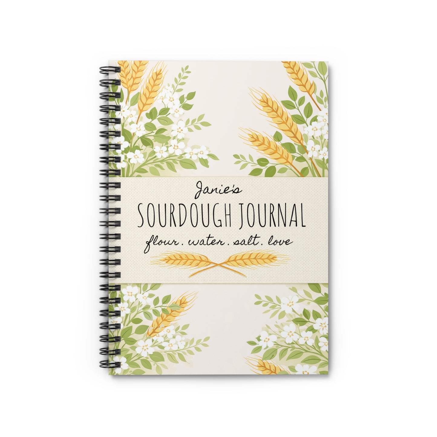 Sourdough Journal Spiral Notebook (Wheat) — Personalized Recipe & Starter Log - Amazing Faith Designs