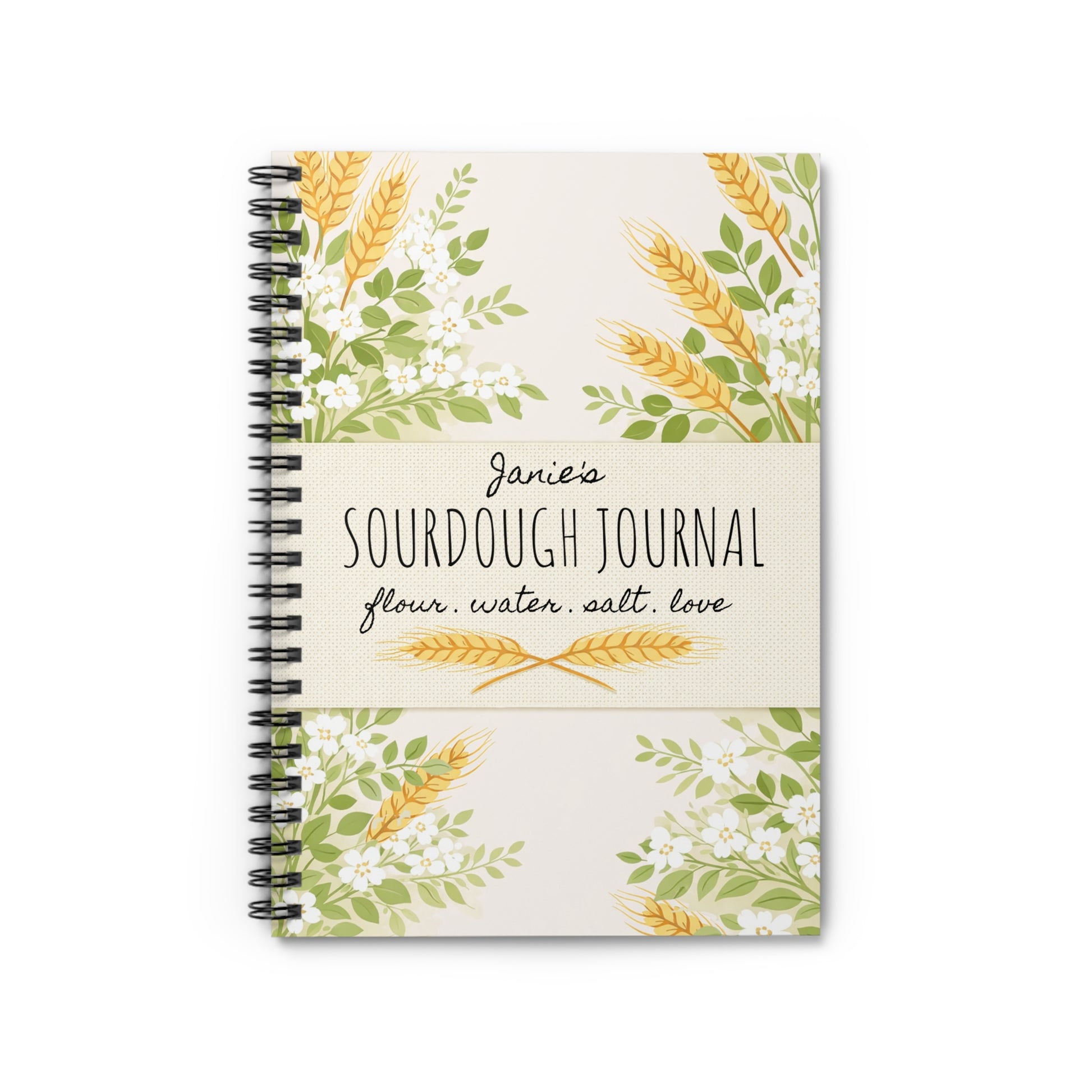 Sourdough Journal Spiral Notebook (Wheat) — Personalized Recipe & Starter Log - Amazing Faith Designs