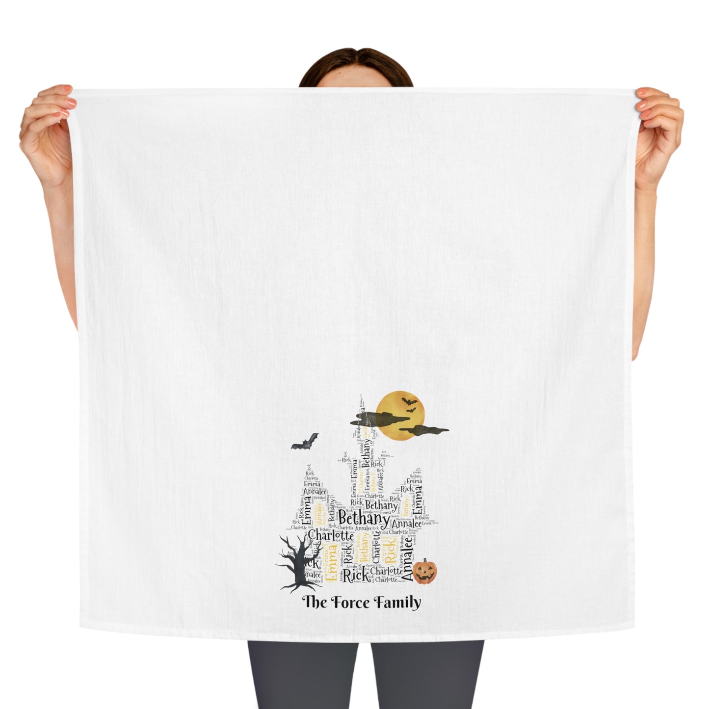 Haunted House Personalized Tea Towel - Add up to 35 names - Amazing Faith Designs