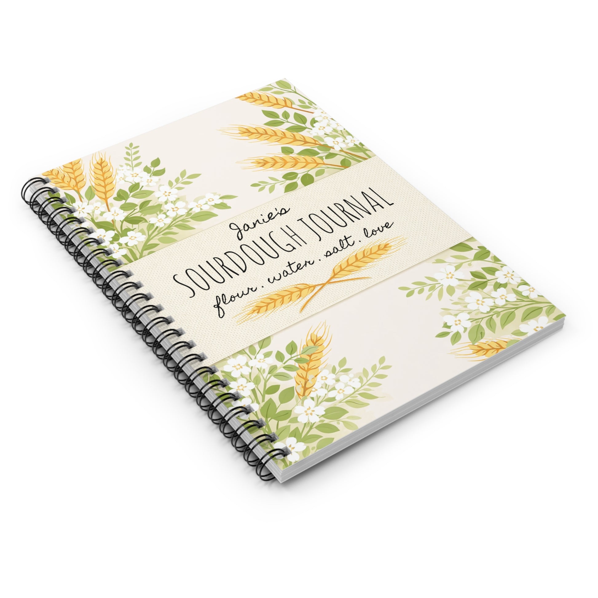 Sourdough Journal Spiral Notebook (Wheat) — Personalized Recipe & Starter Log - Amazing Faith Designs