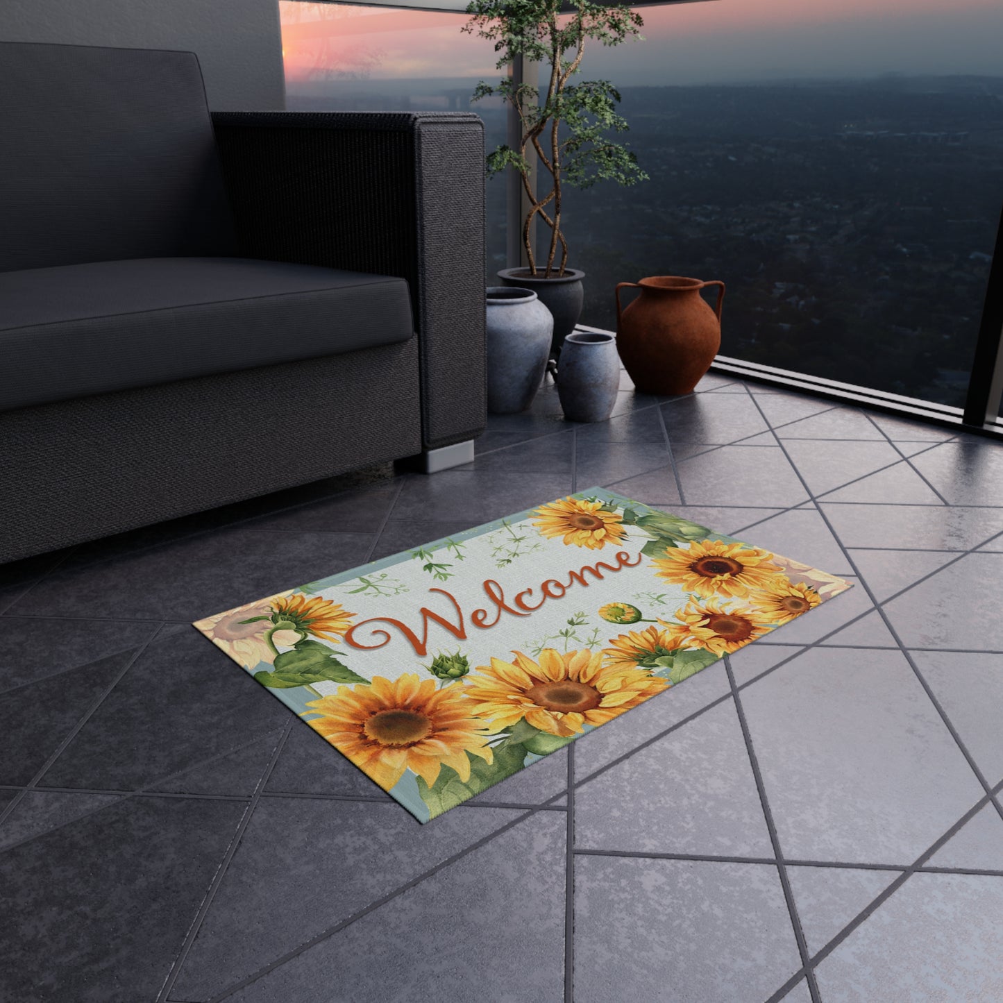 Sunflower Welcome Outdoor Rug - Amazing Faith Designs