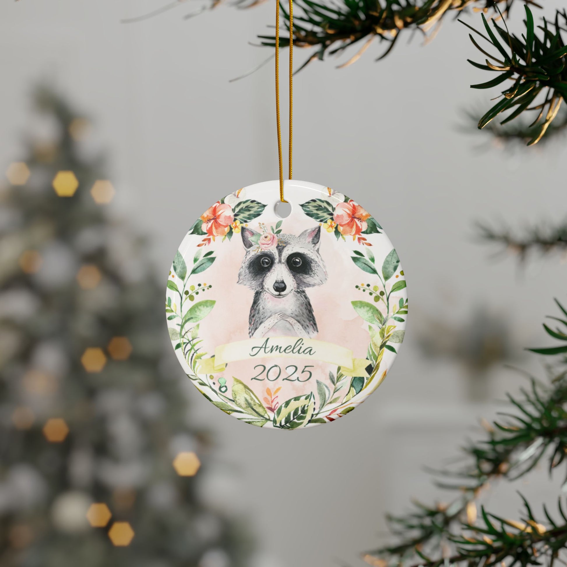 Raccoon Personalized Ceramic Ornament - Amazing Faith Designs