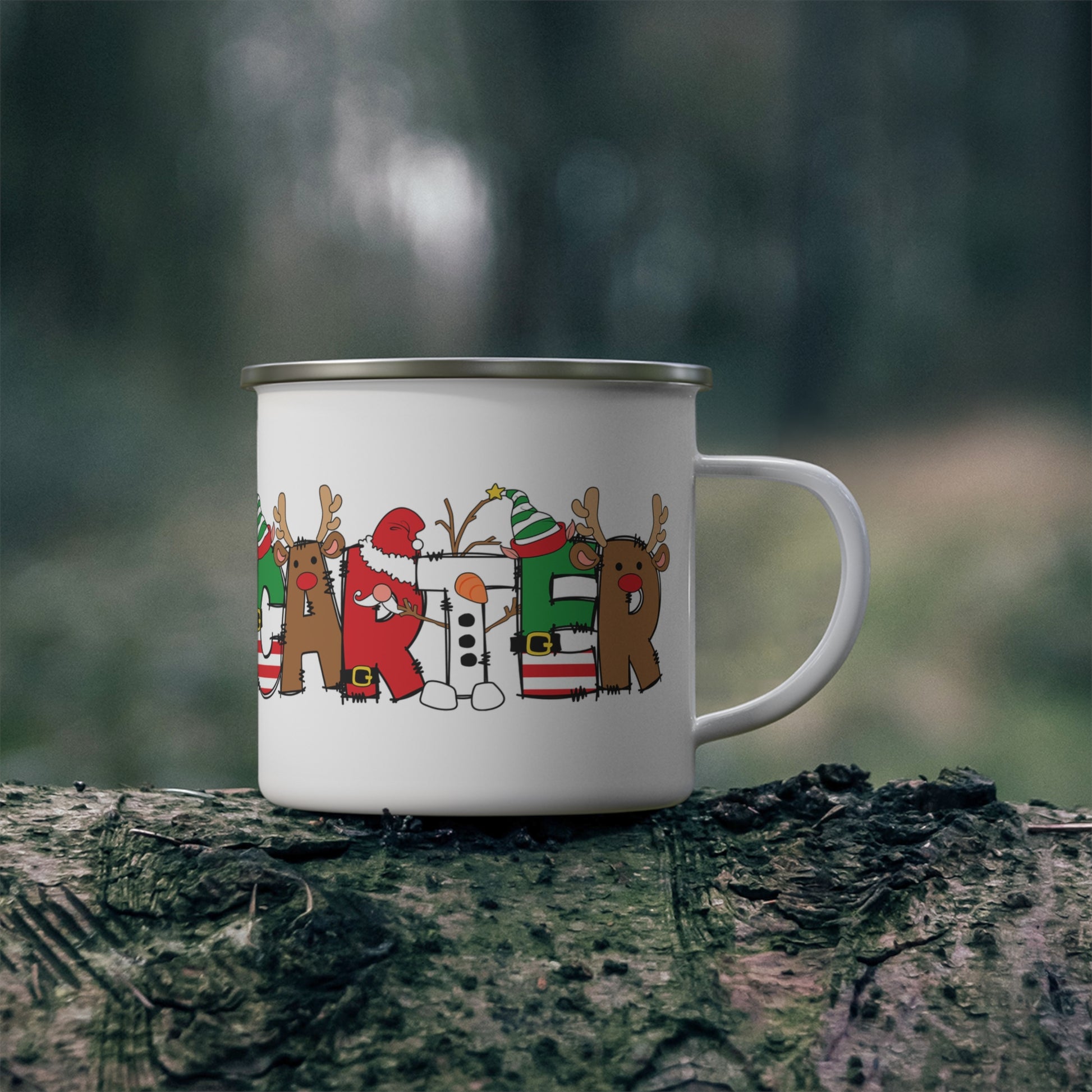 Christmas Kids Name Enamel Camping Mug 12oz - Amazing Faith Designs