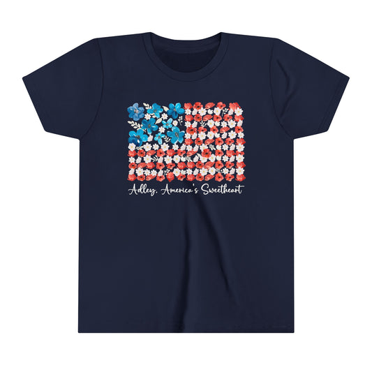 American Flag Flowers Personalized Youth Short Sleeve Tee - Amazing Faith Designs