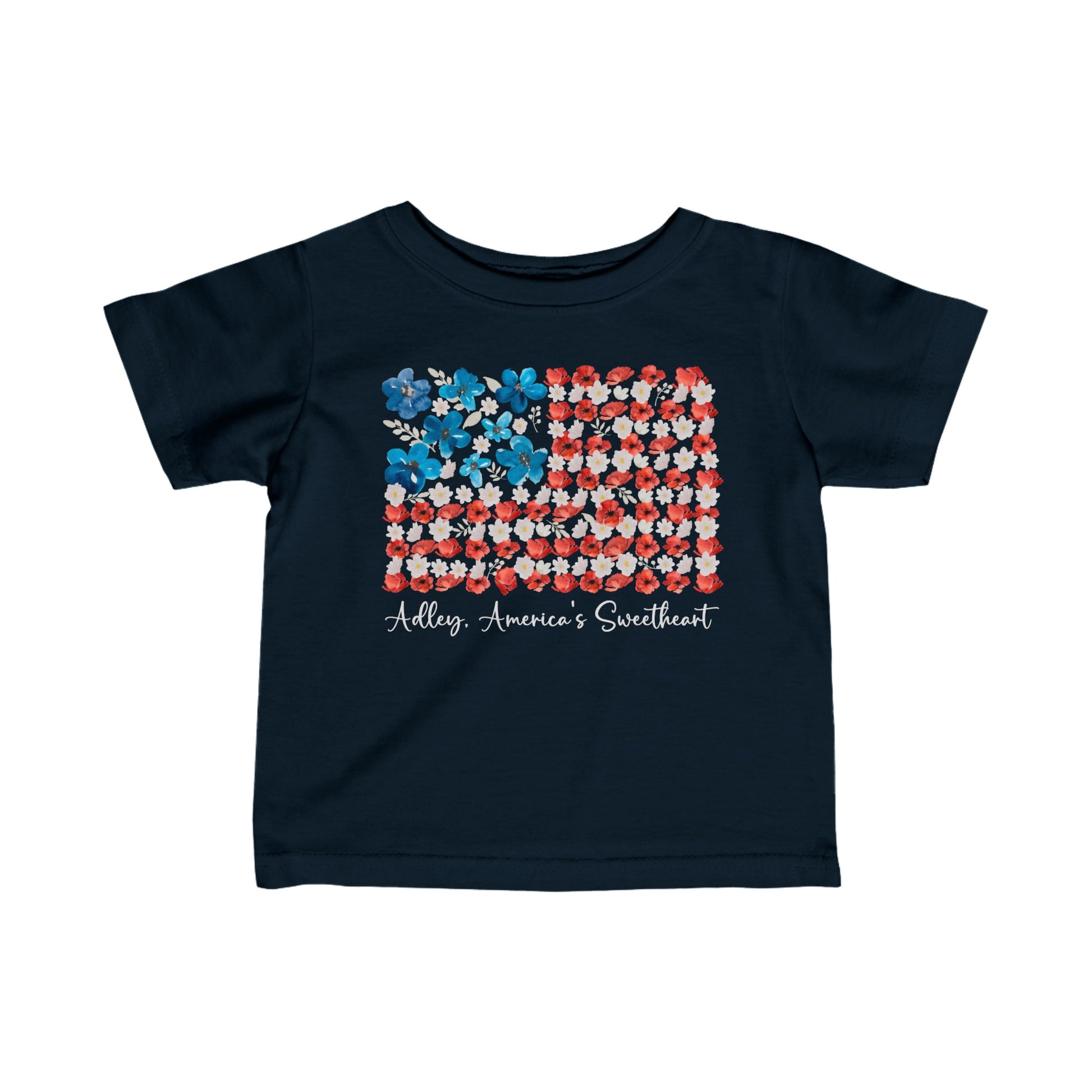 American Flag Flowers Personalized Baby T-Shirt - Amazing Faith Designs