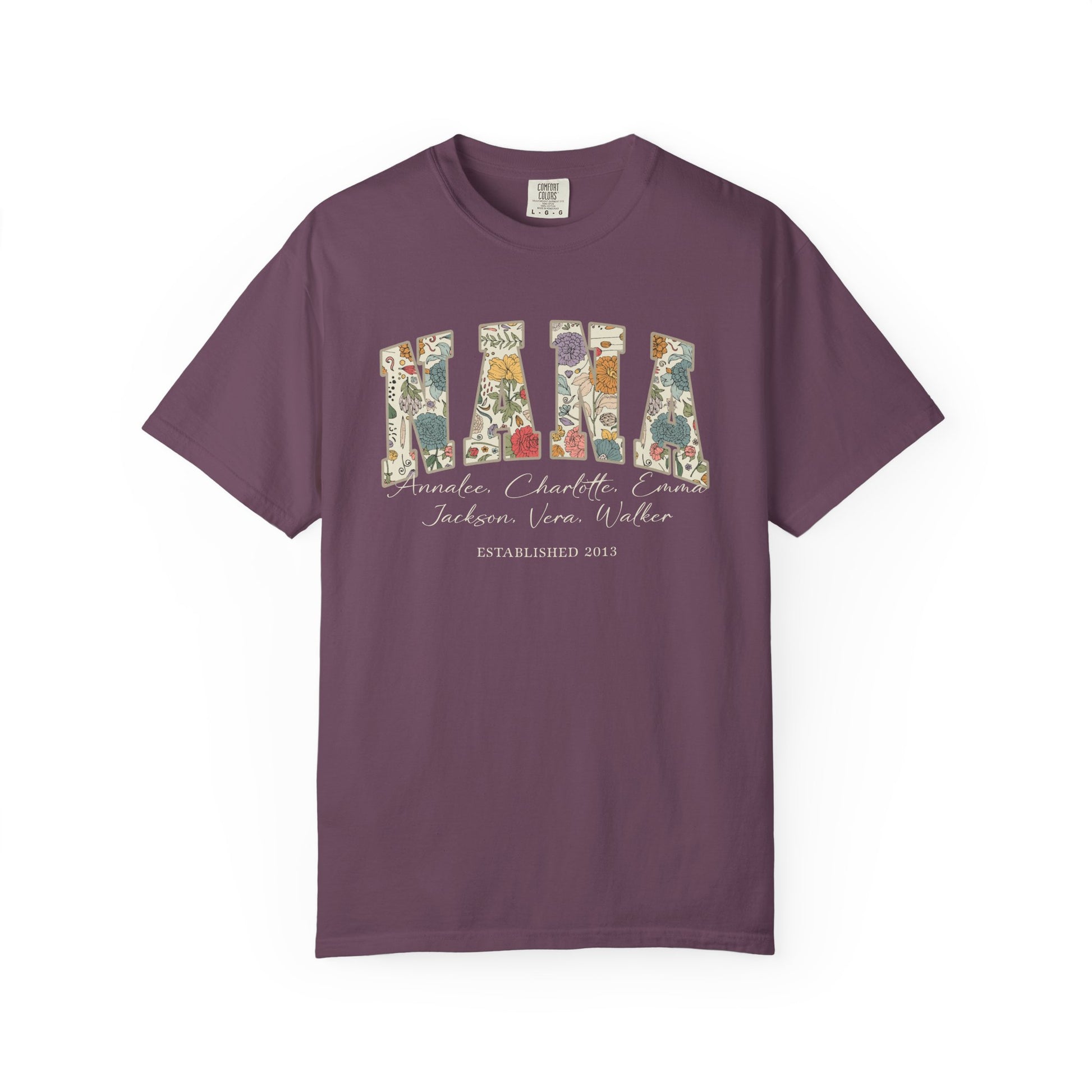 Mama Grandma Wildflowers Personalized with Kids Garment Dyed Shirt - Amazing Faith Designs