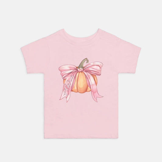 Pumpkin Coquette Toddler Personalized Pink Shirt - Amazing Faith Designs