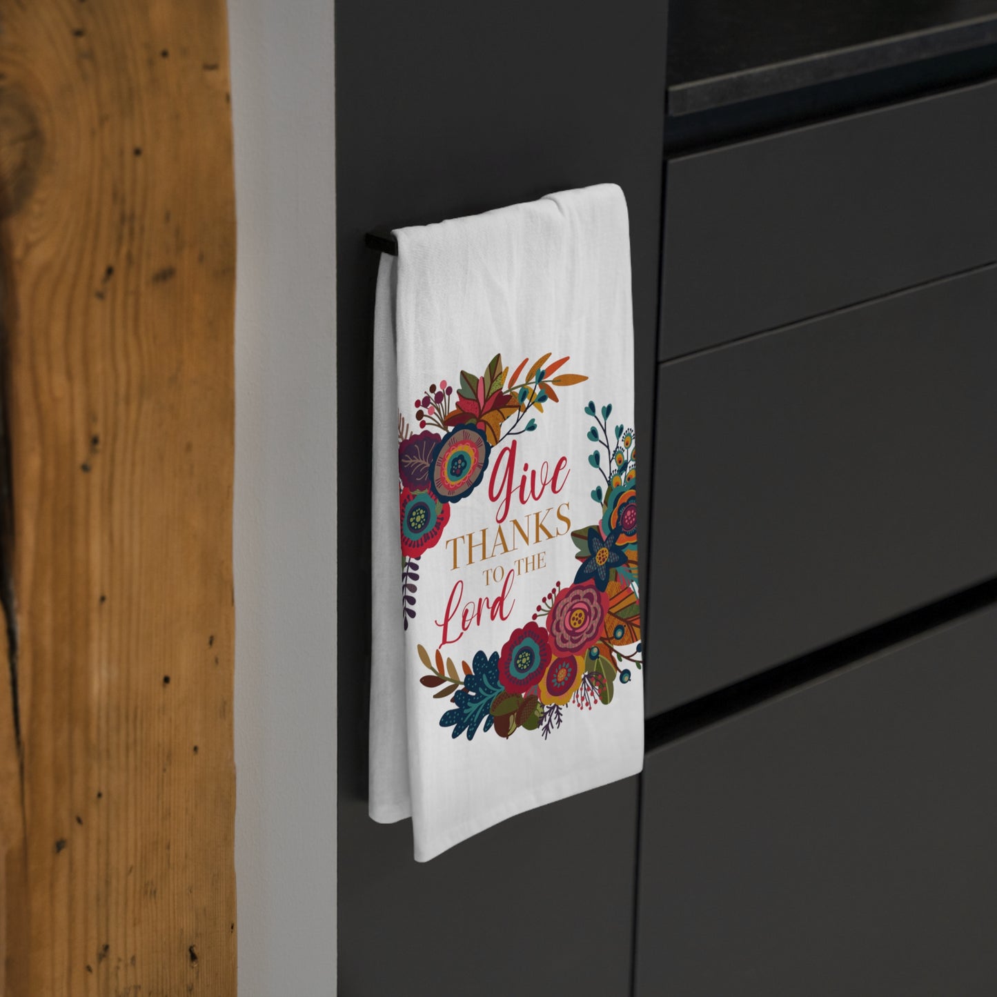 Give Thanks Fall Christian Tea Towel - Amazing Faith Designs