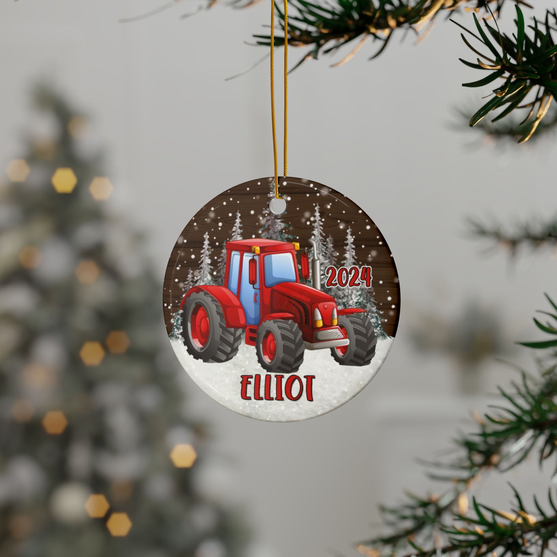 Red Tractor Personalized Ceramic Ornament - Amazing Faith Designs