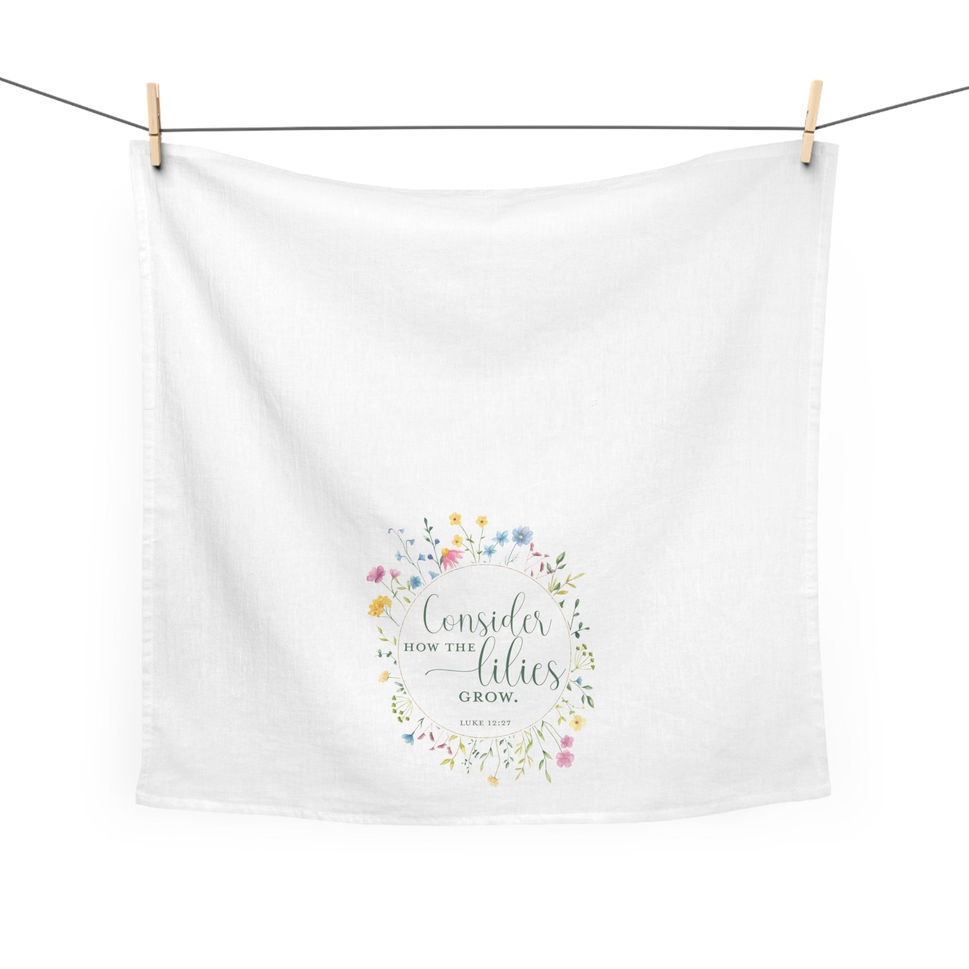 Consider the Lilies Scripture Kitchen Tea Towel - Amazing Faith Designs
