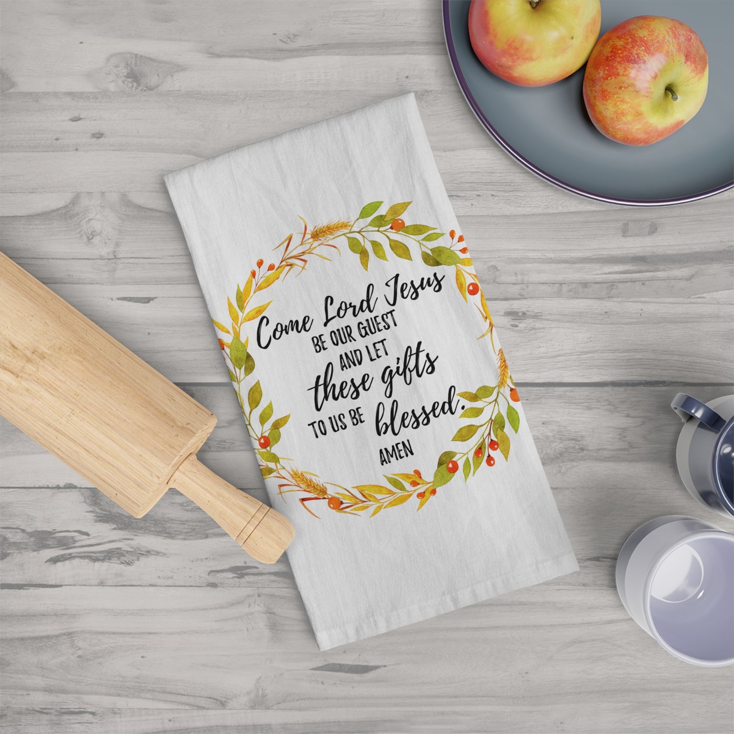 Come Lord Jesus Tea Towel - Fall Wreath - Amazing Faith Designs