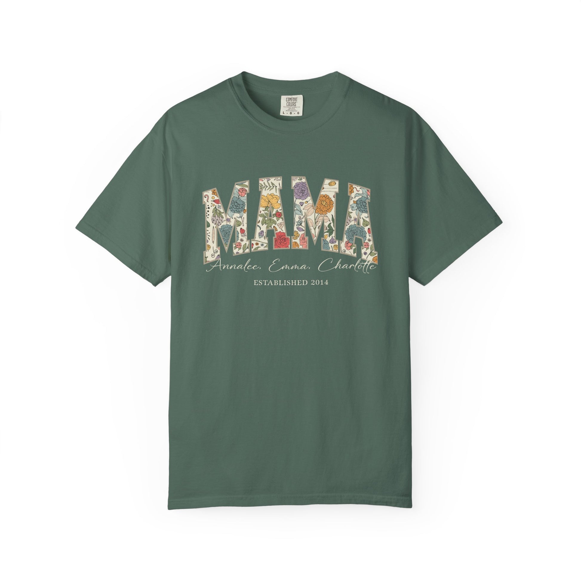Mama Grandma Wildflowers Personalized with Kids Garment Dyed Shirt - Amazing Faith Designs