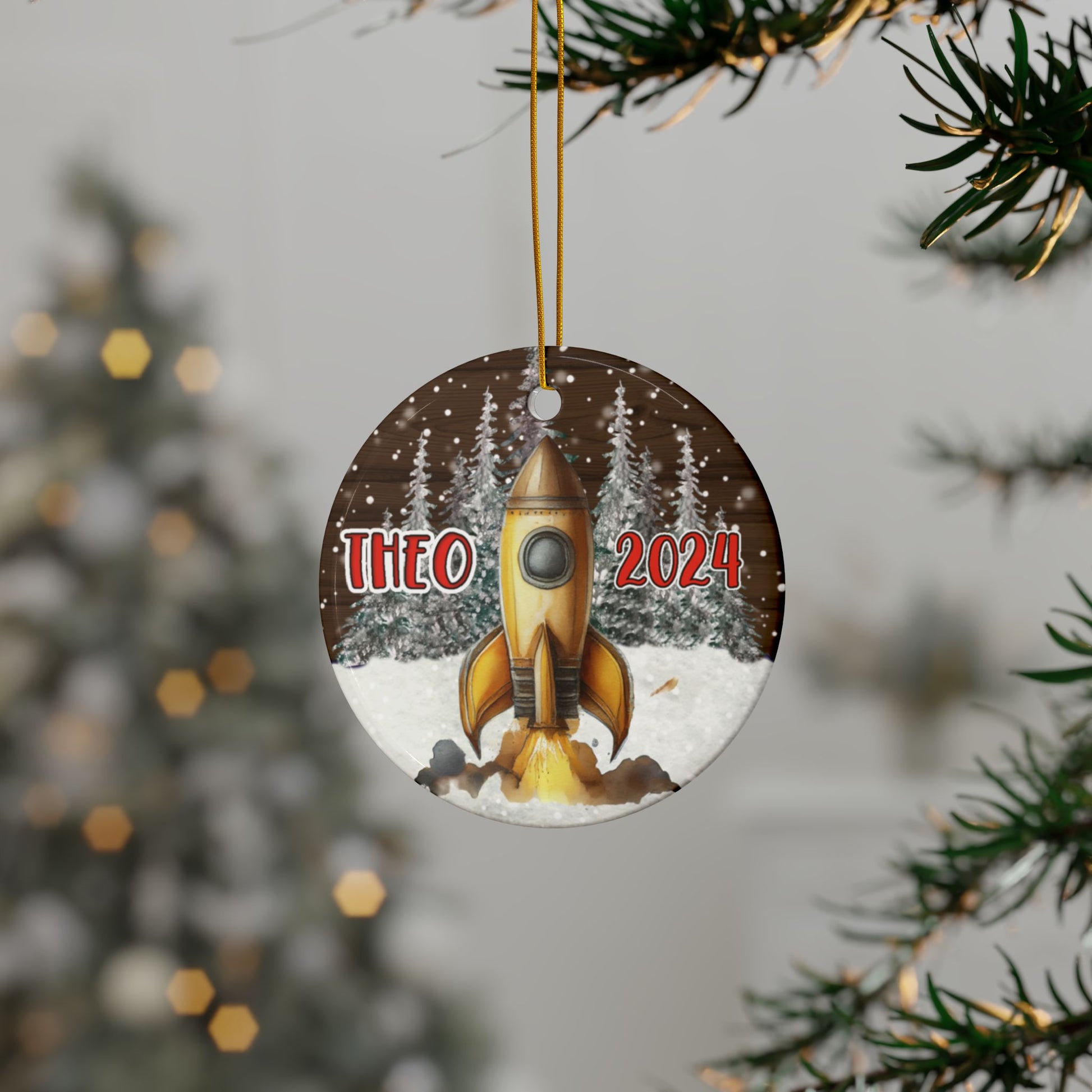 Spaceship Personalized Ceramic Ornament - Amazing Faith Designs