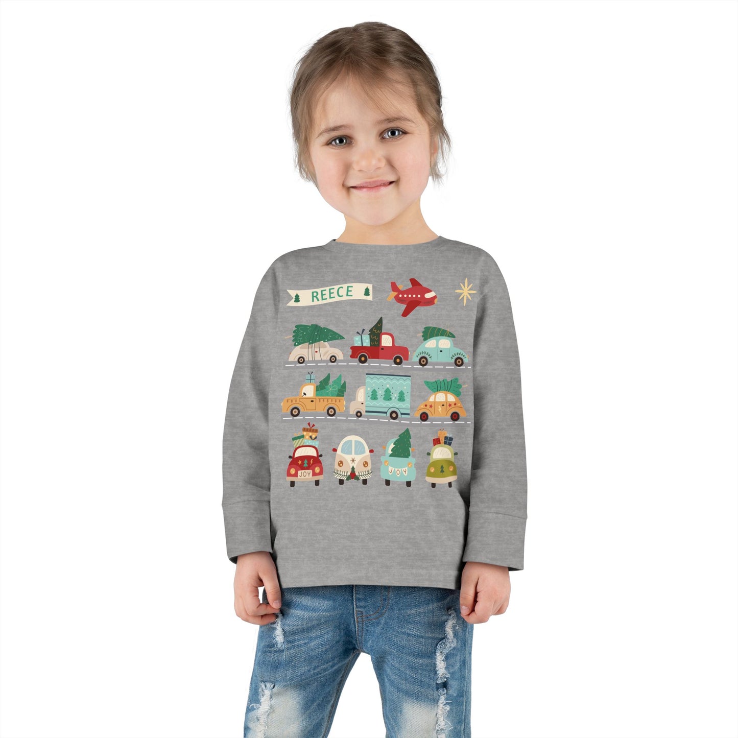 REECE Christmas Cars Toddler Long Sleeve Shirt - Amazing Faith Designs