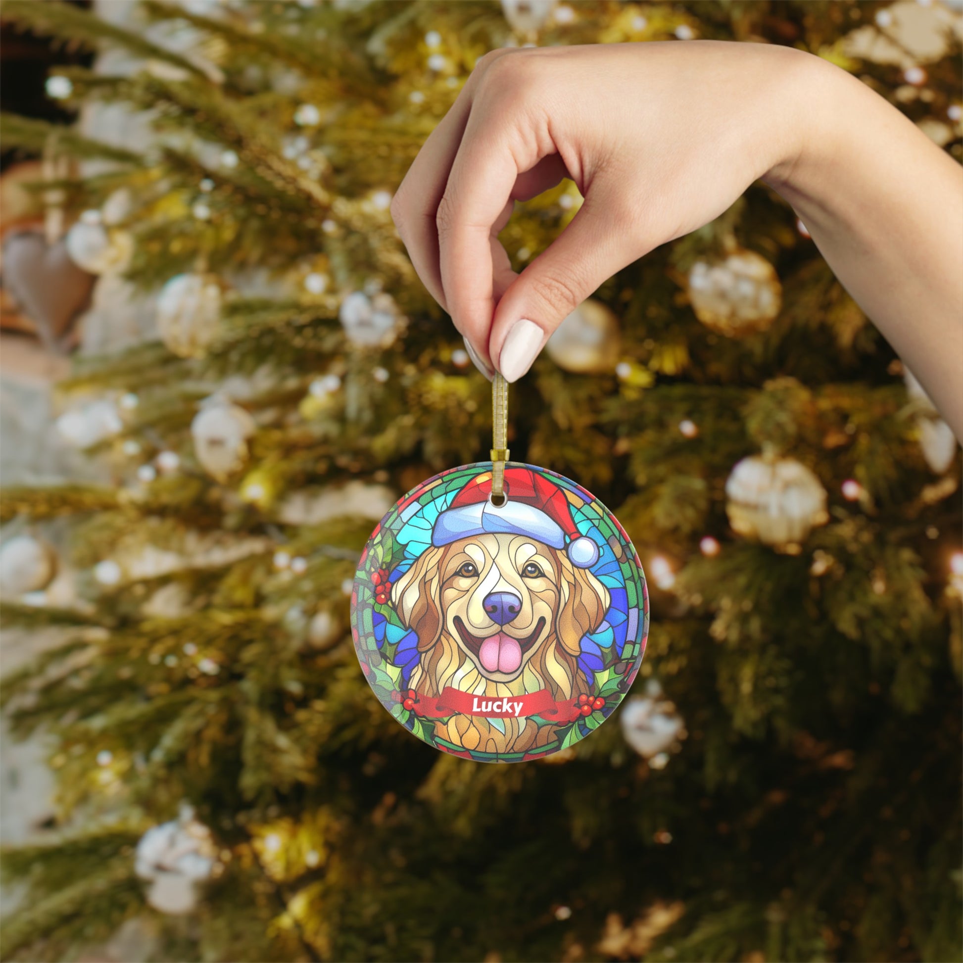 Personalized Dog Beveled Glass Christmas Ornament - Amazing Faith Designs