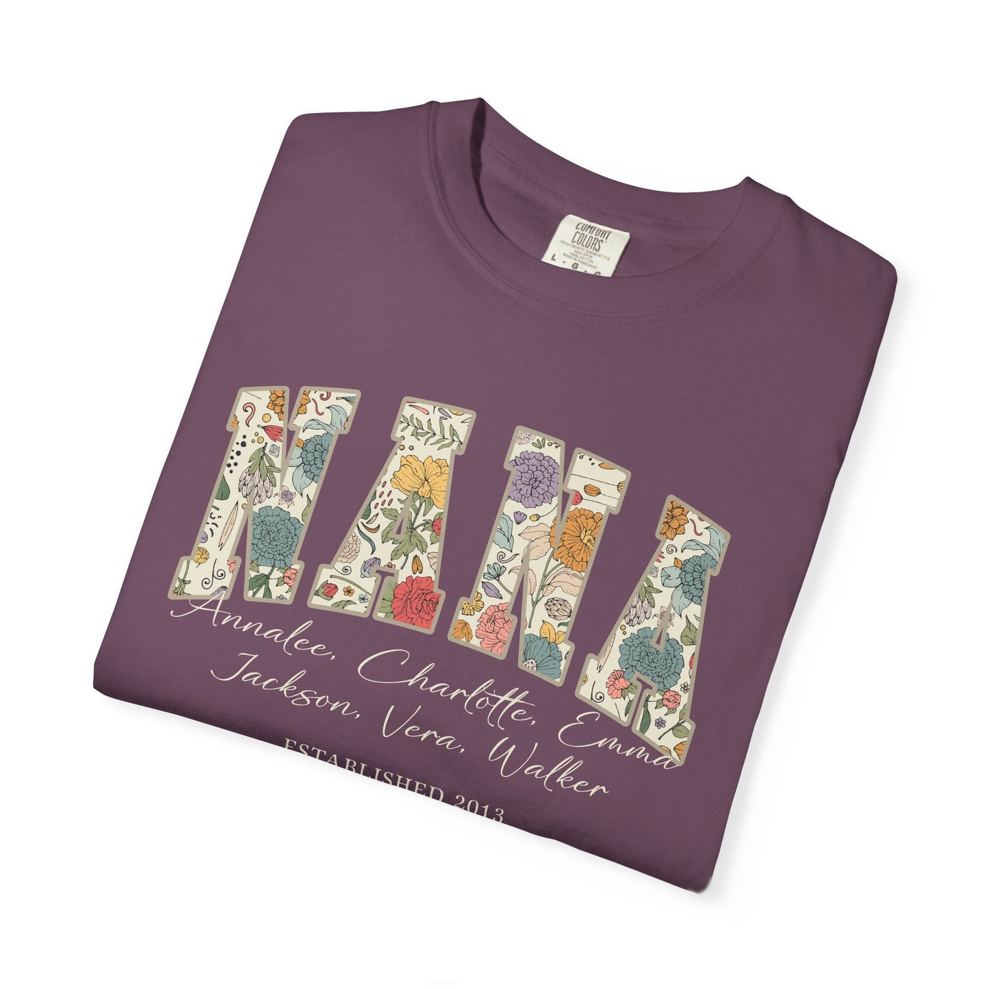 Mama Grandma Wildflowers Personalized with Kids Garment Dyed Shirt - Amazing Faith Designs