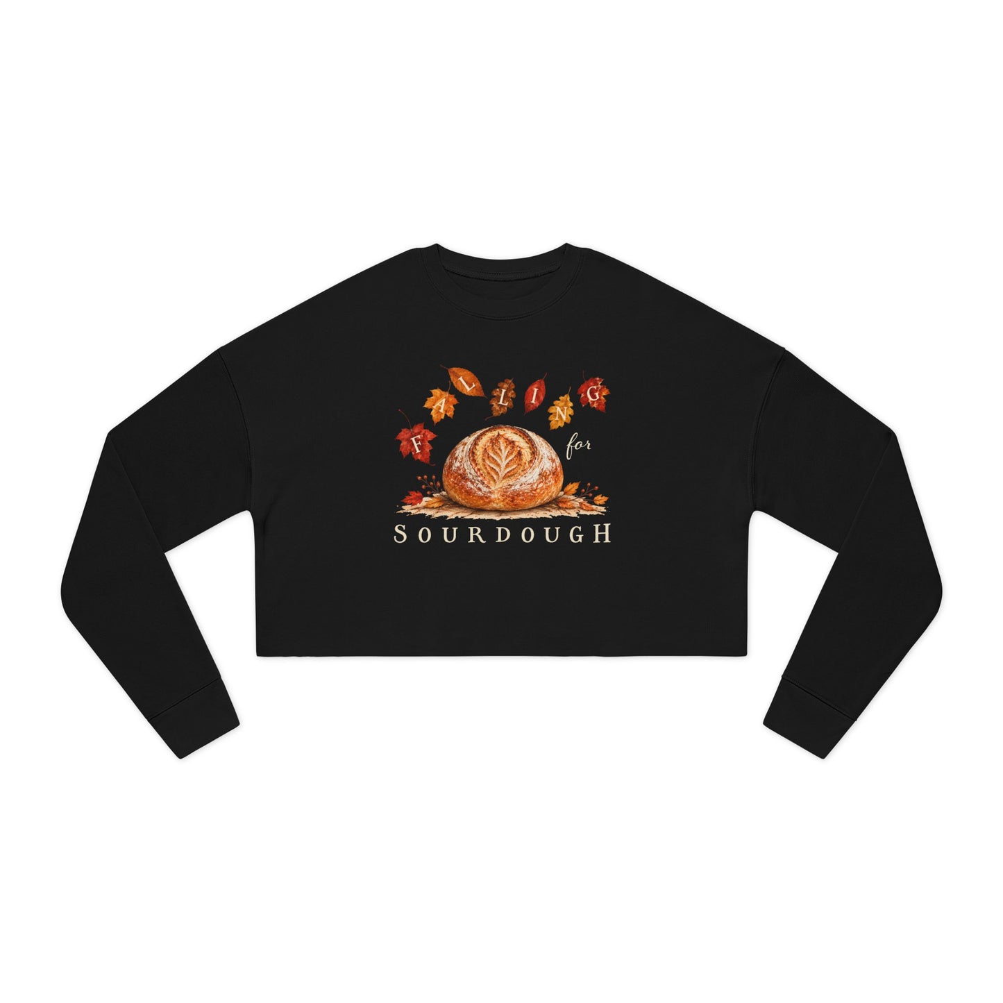 Falling for Sourdough Black Crop Sweatshirt