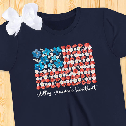 American Flag Flowers Personalized Youth Short Sleeve Tee - Amazing Faith Designs