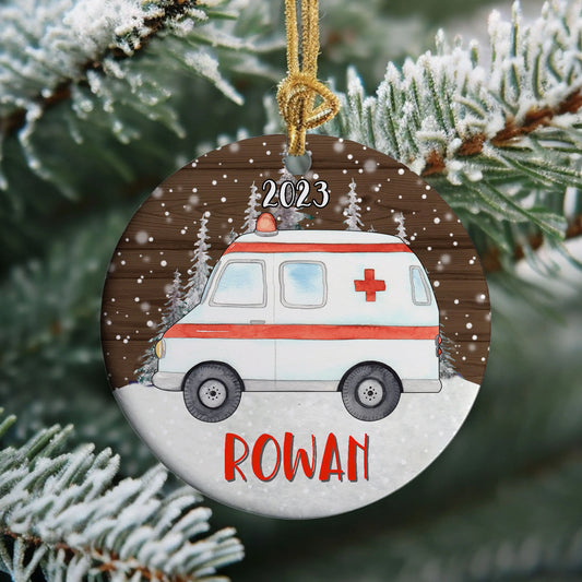 Ambulance Personalized Christmas Ornament Printify
