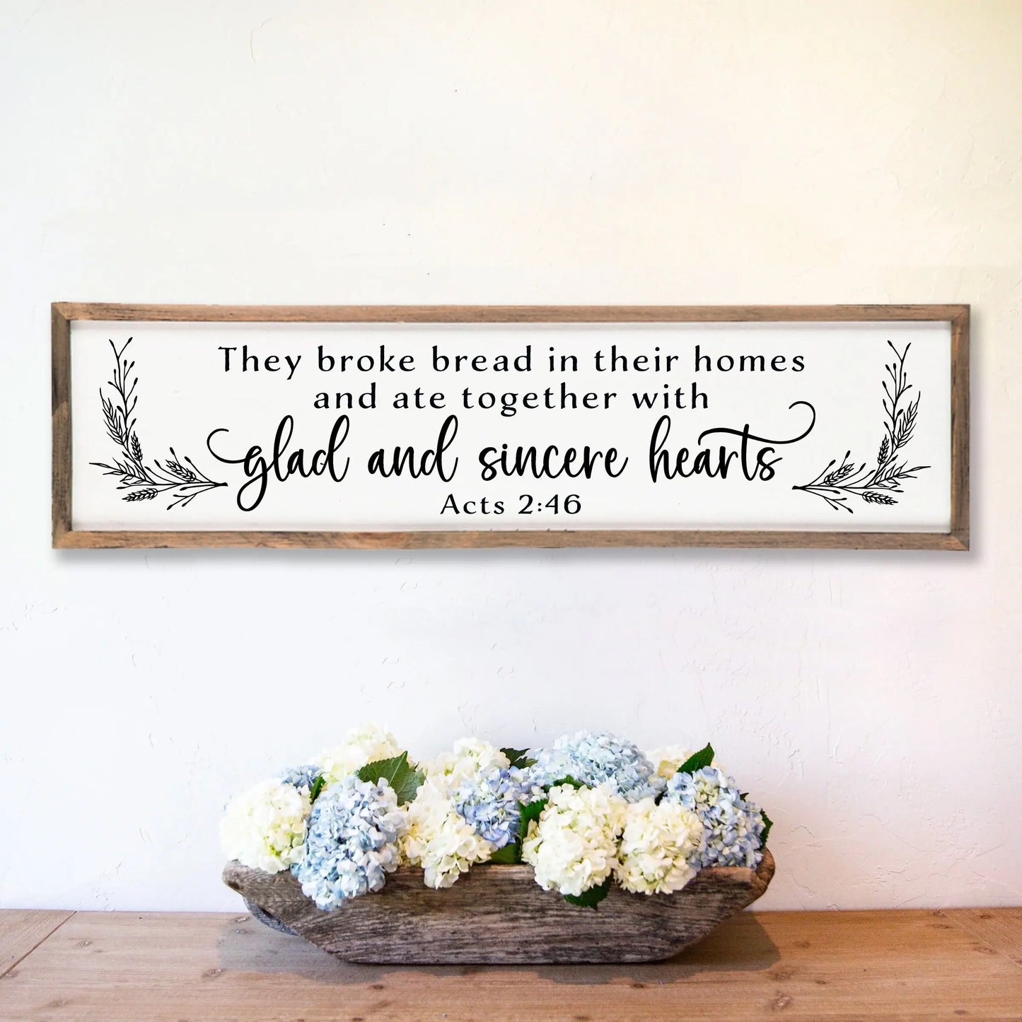 Ate Together with Glad and Sincere Hearts Rustic Whitewash Wood Frame Scripture Sign | Acts 2:46 amazingfaithdesigns