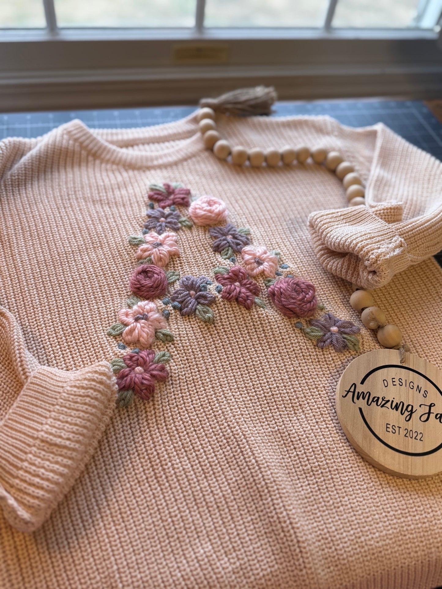 Embroidered Flower Initial Sweater - Amazing Faith Designs
