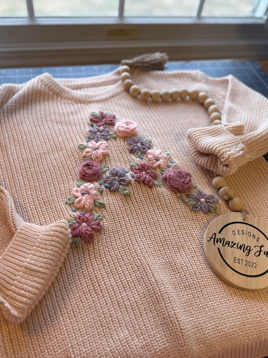 Embroidered Flower Initial Sweater - Amazing Faith Designs