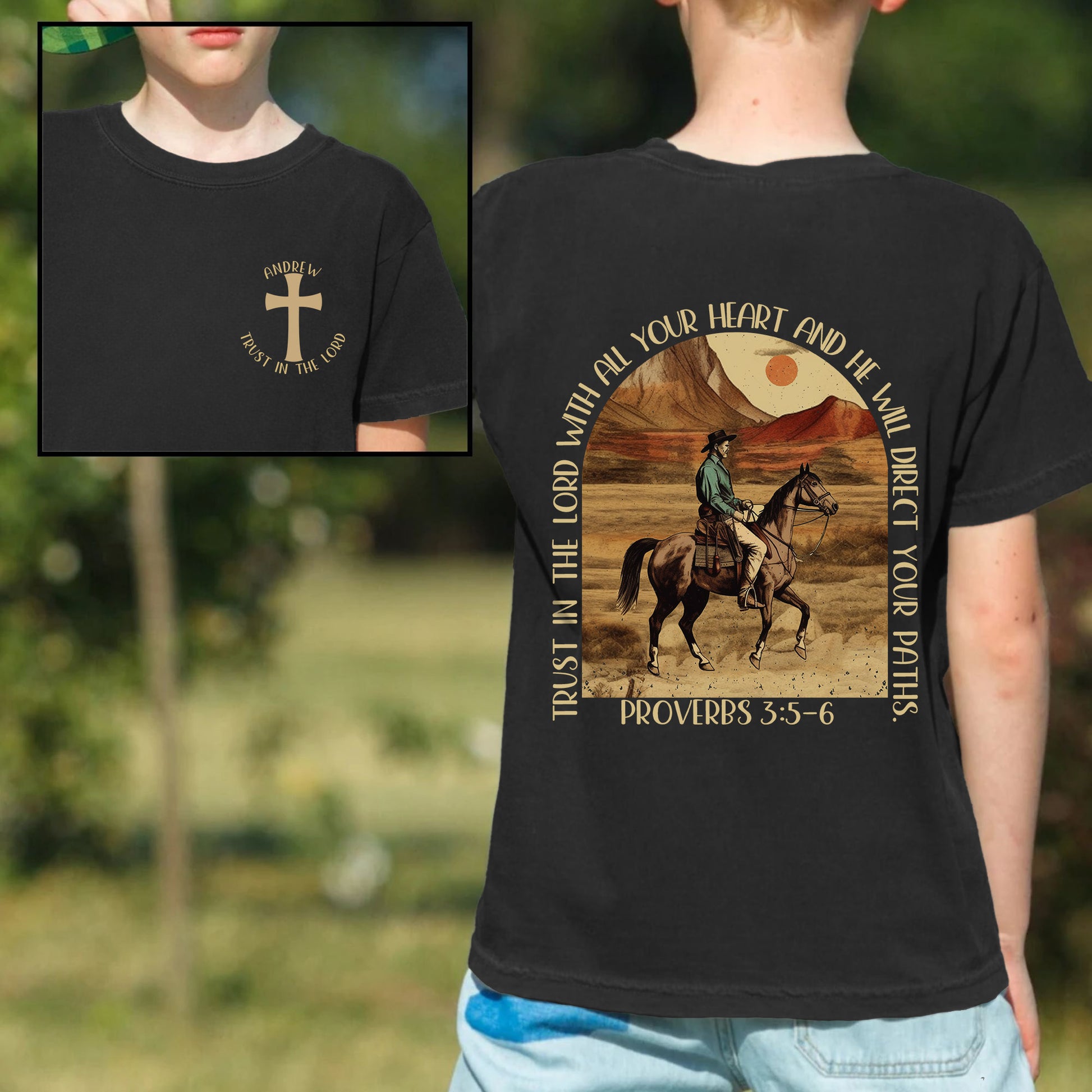 Cowboy Boys Christian Shirt | PROVERBS 3:5-6 - Amazing Faith Designs