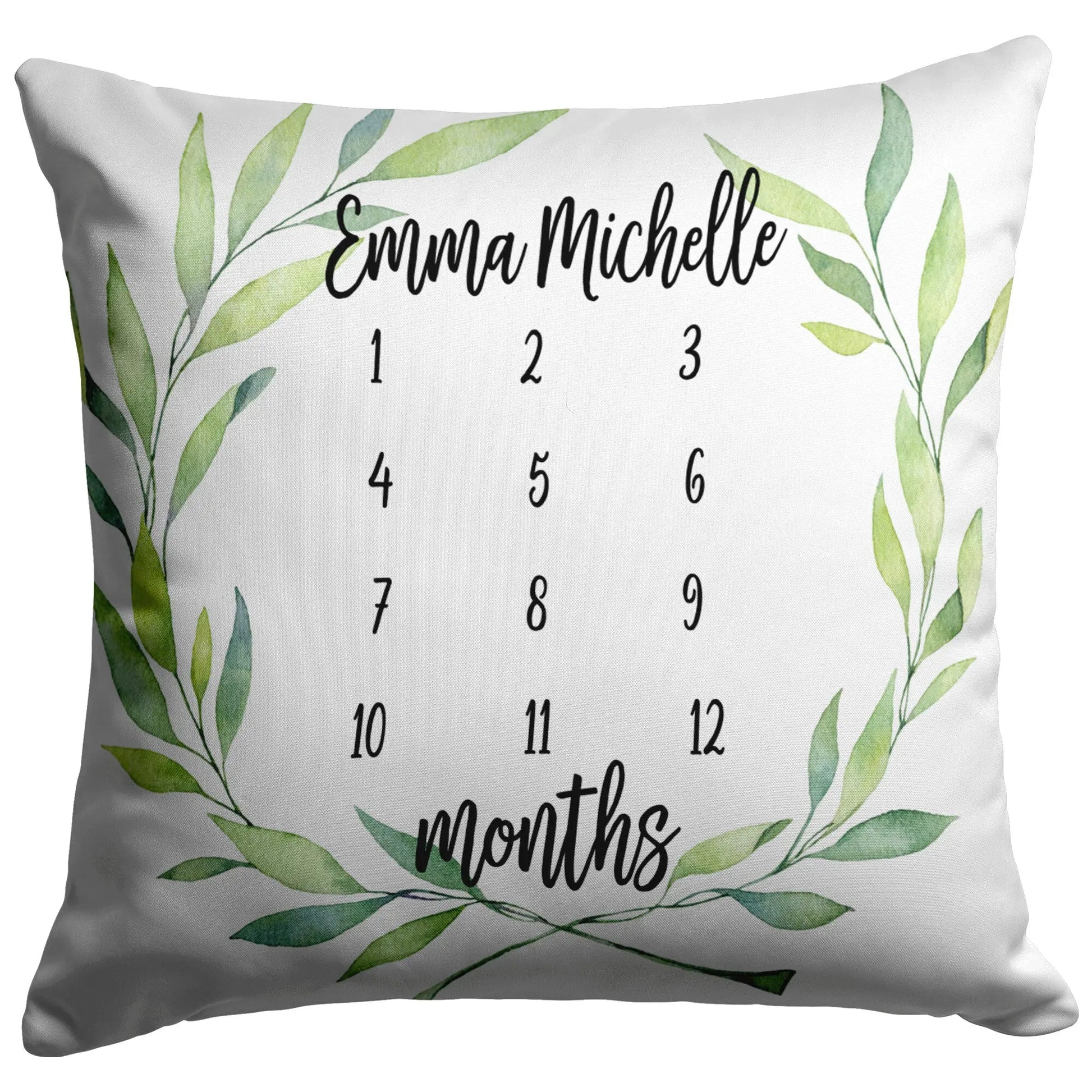 Baby Milestone Pillow Personalized with Leaf Wreath - Amazing Faith Designs
