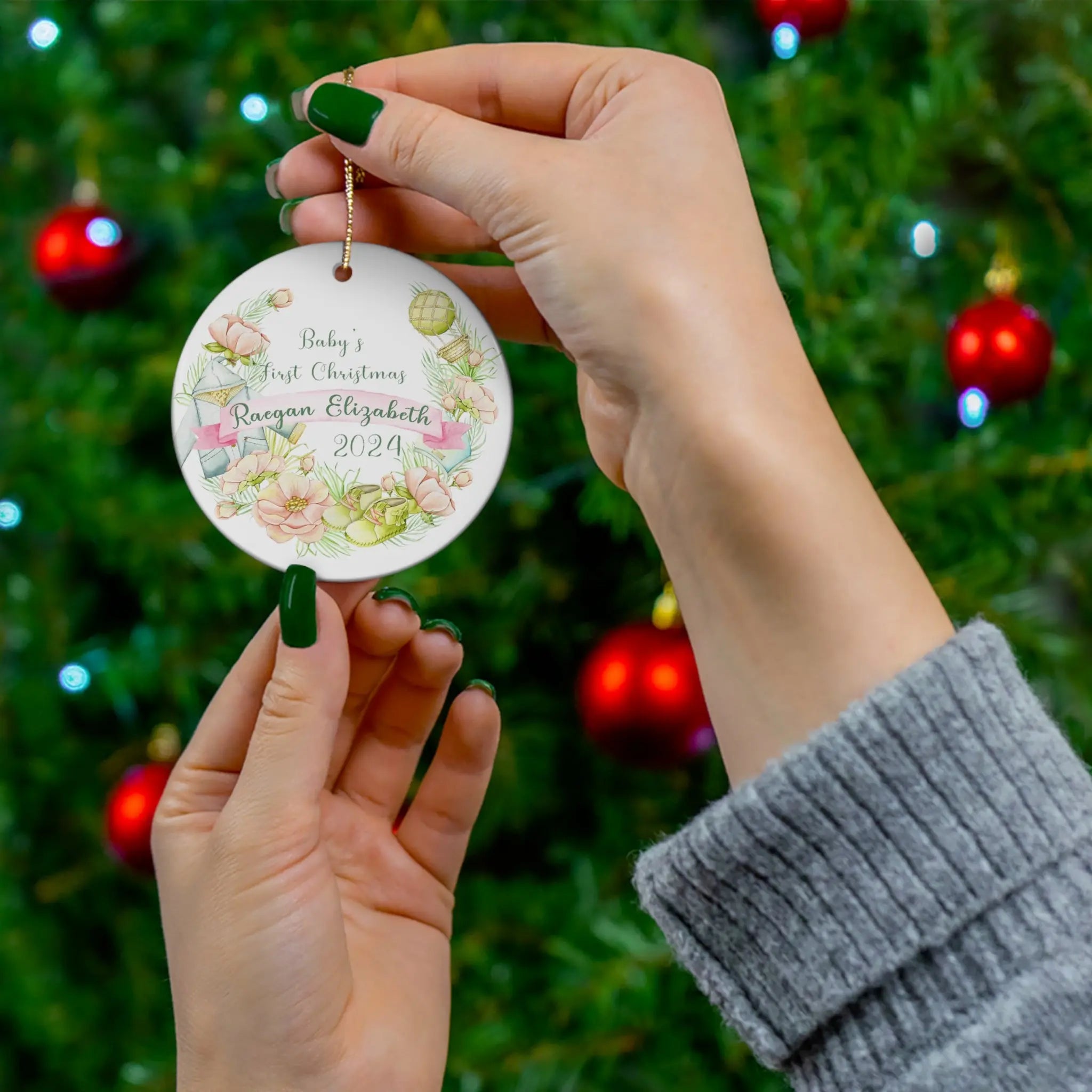 Ceramic baby's first christmas 2024 ornament