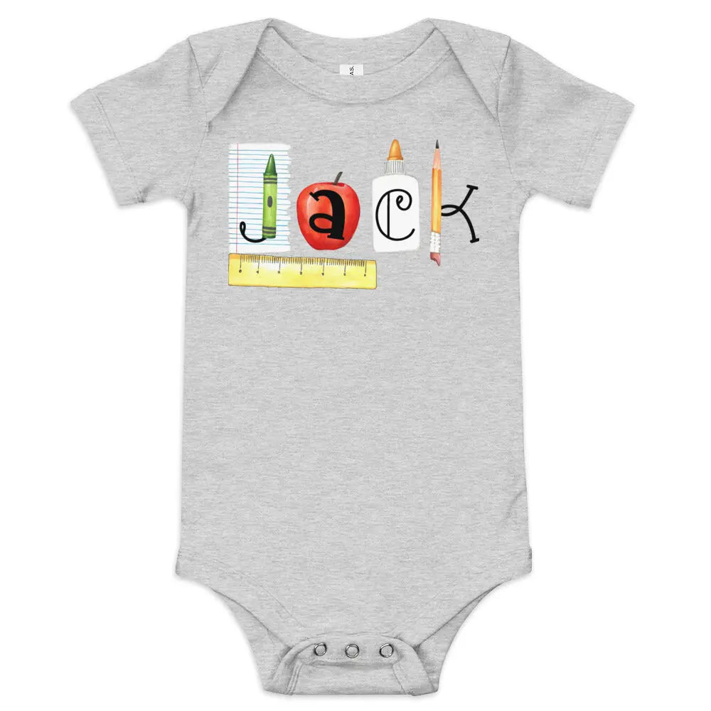 Back to School Name Baby short sleeve Onesie Amazing Faith Designs