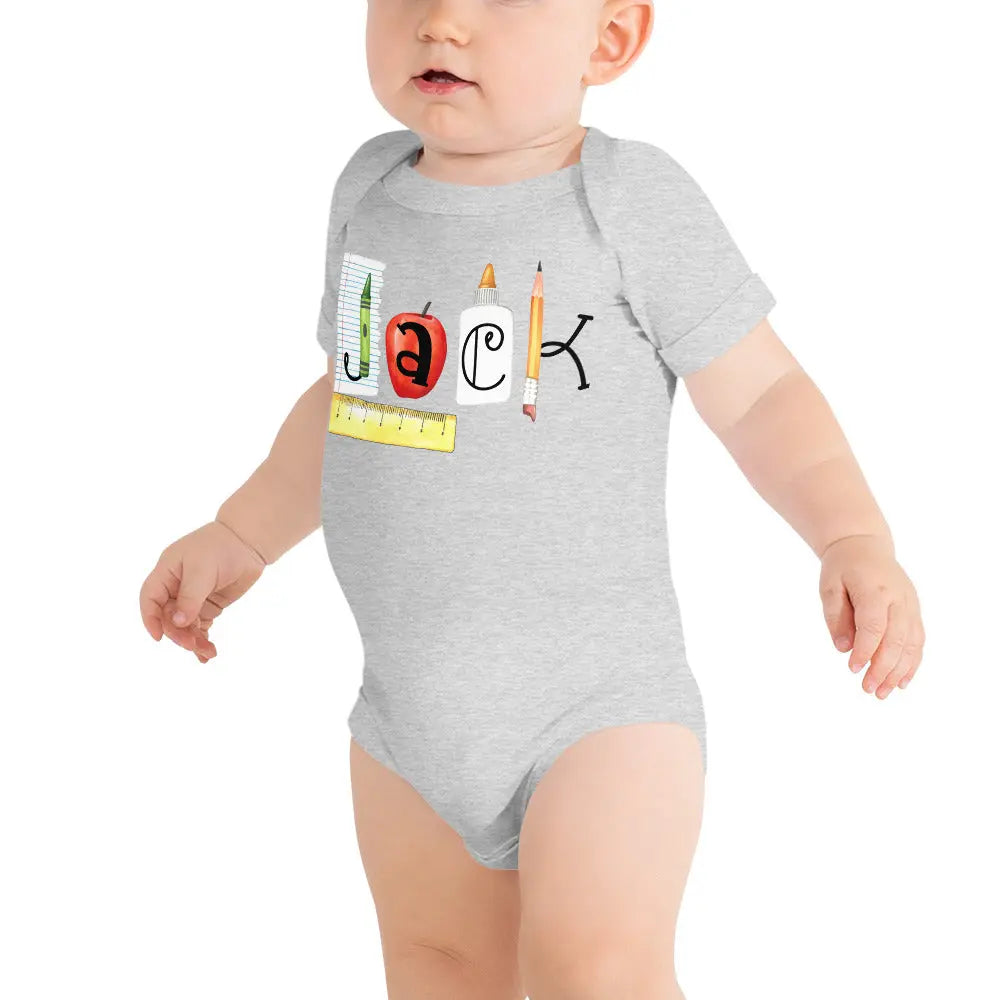 Back to School Name Baby short sleeve Onesie Amazing Faith Designs