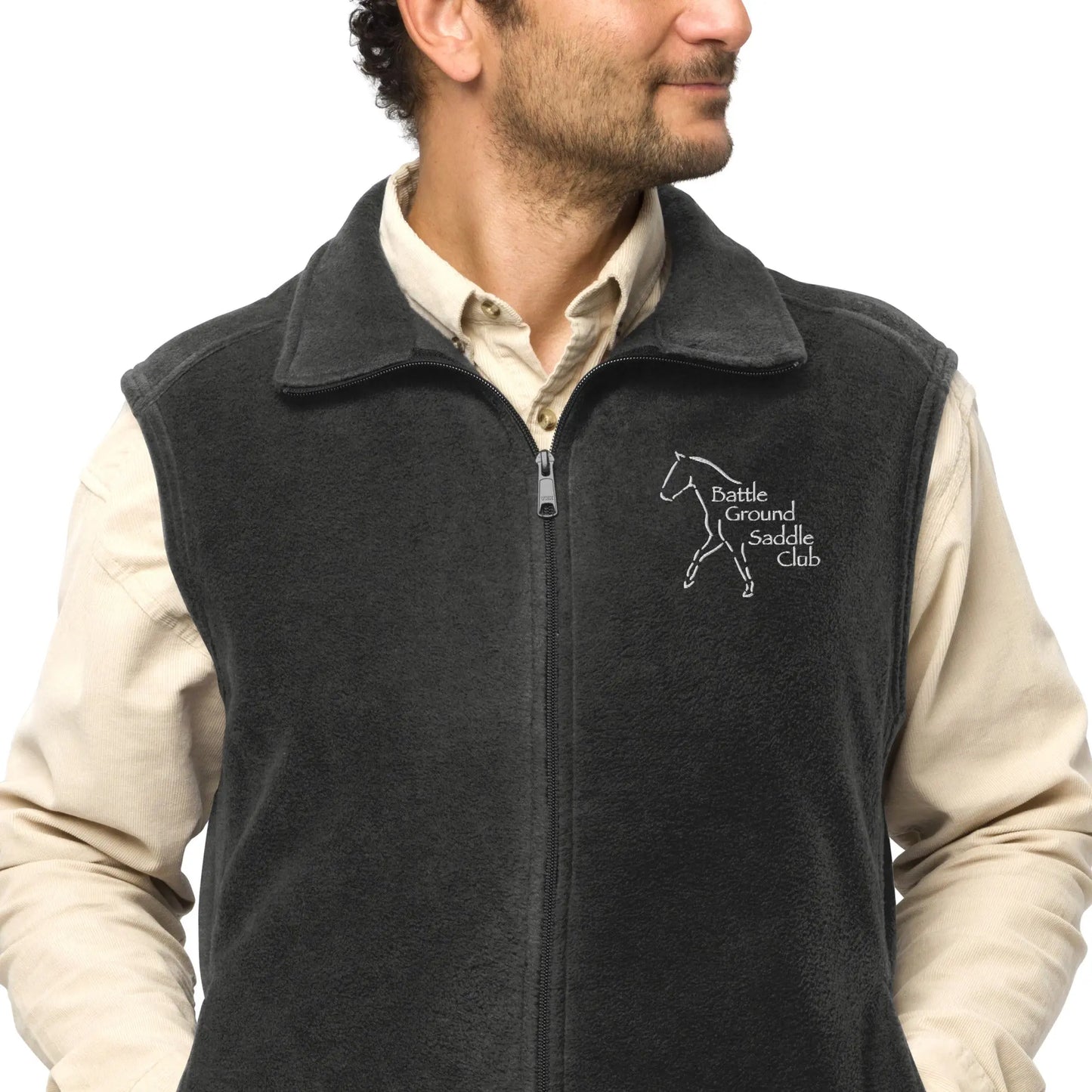 Battle Ground Saddle Club Men’s Columbia fleece vest Amazing Faith Designs