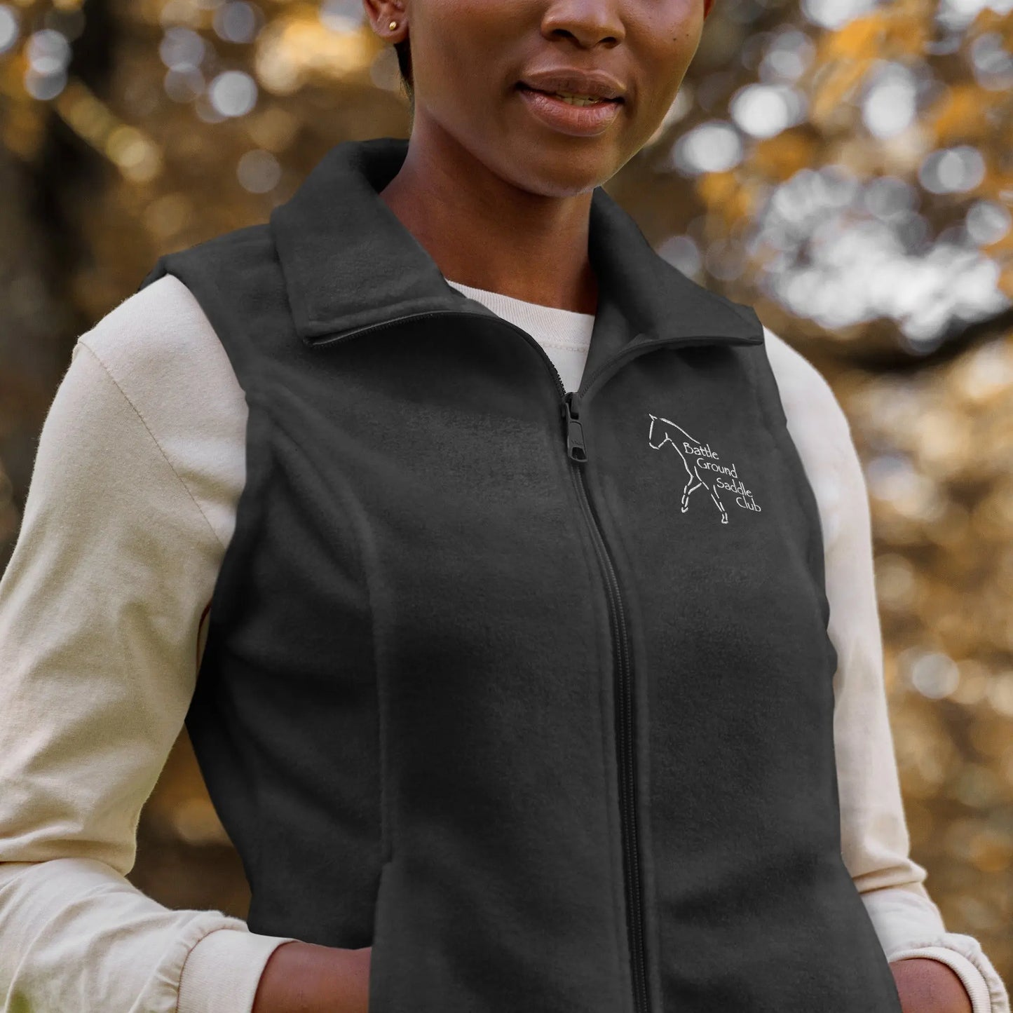 Battle Ground Saddle Club Women’s Columbia fleece vest Amazing Faith Designs