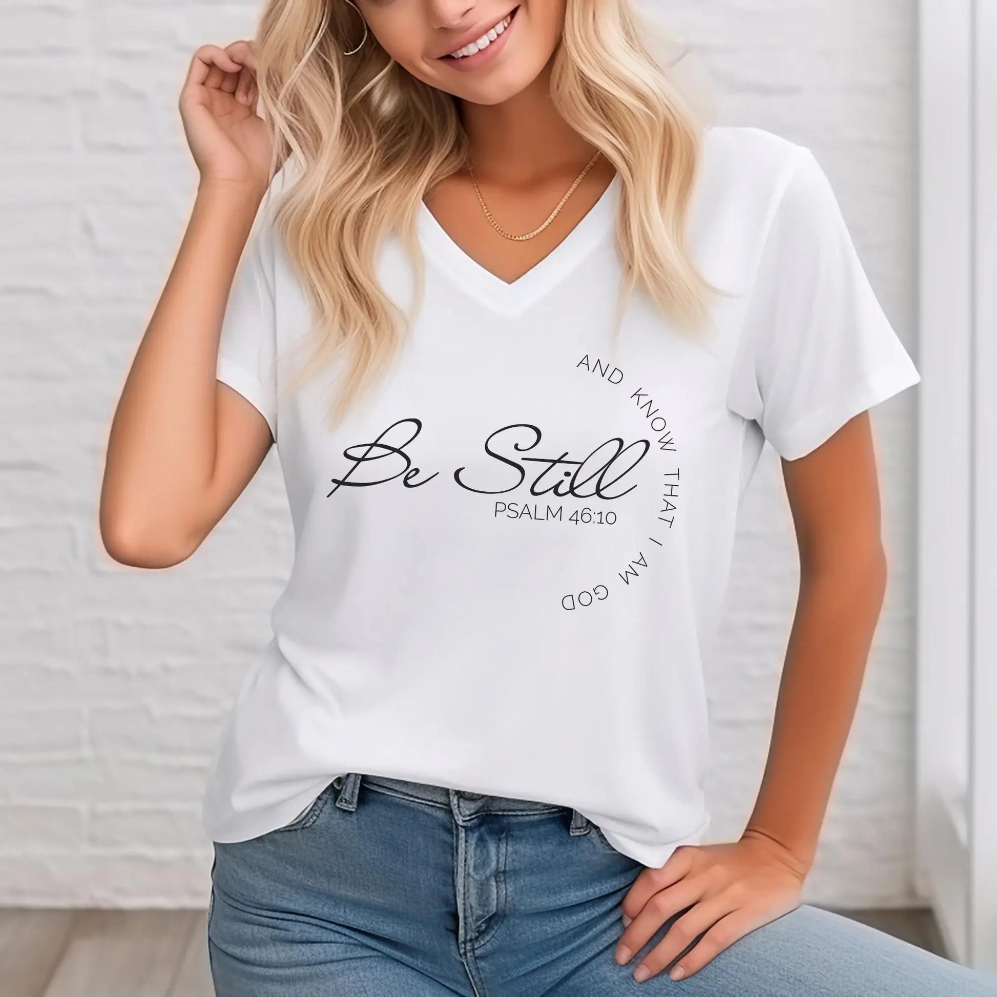 Be Still and Know that I am God Christian V-Neck Shirt Printify