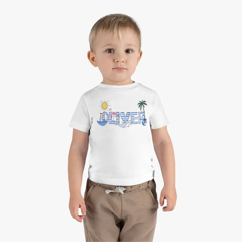 Beach Nautical Name Infant T-shirt | 1st Birthday | Summer Vacation - Personalized Printify
