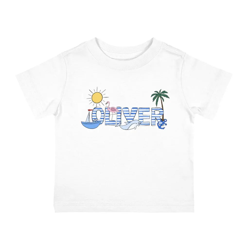 Beach Nautical Name Infant T-shirt | 1st Birthday | Summer Vacation - Personalized Printify