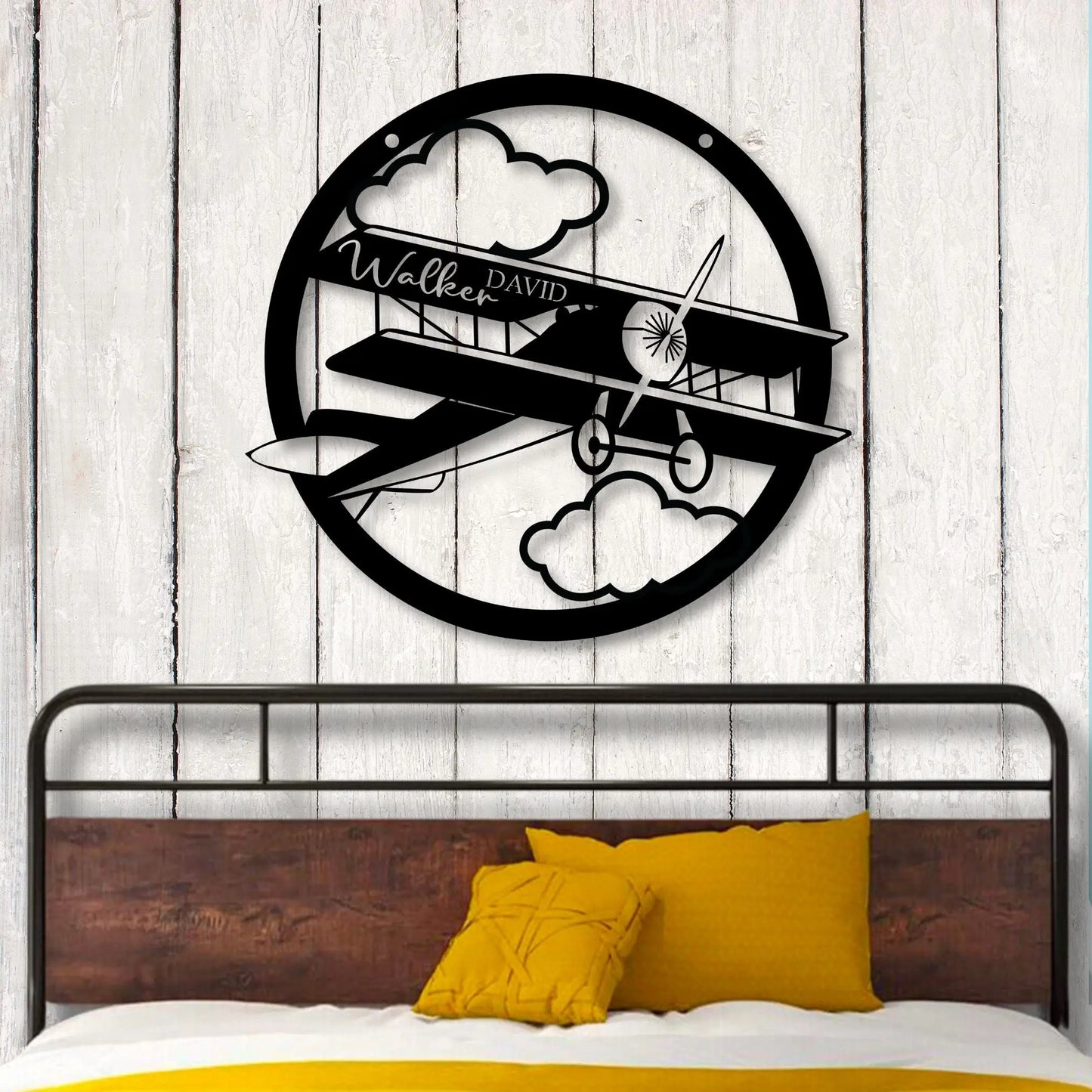 Biplane Bedroom Metal Sign - Personalized, Airplane Boys Wall Art, Airplane Nursery Art teelaunch