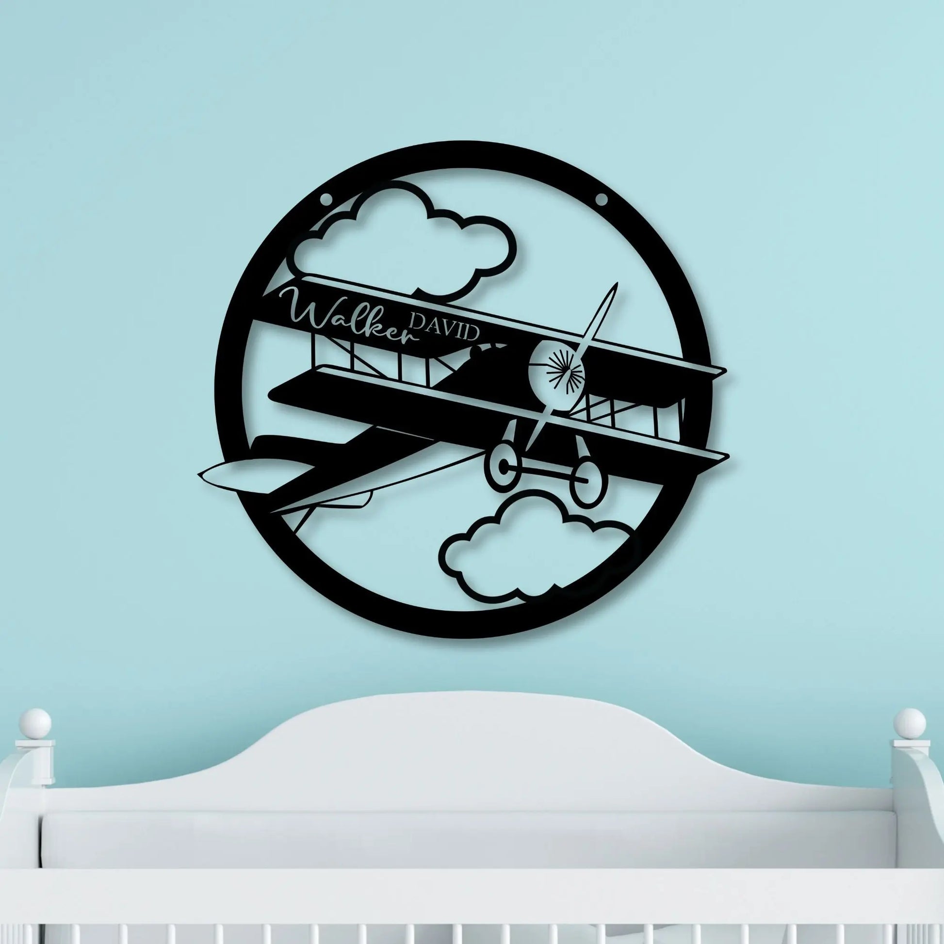 Biplane Bedroom Metal Sign - Personalized, Airplane Boys Wall Art, Airplane Nursery Art teelaunch