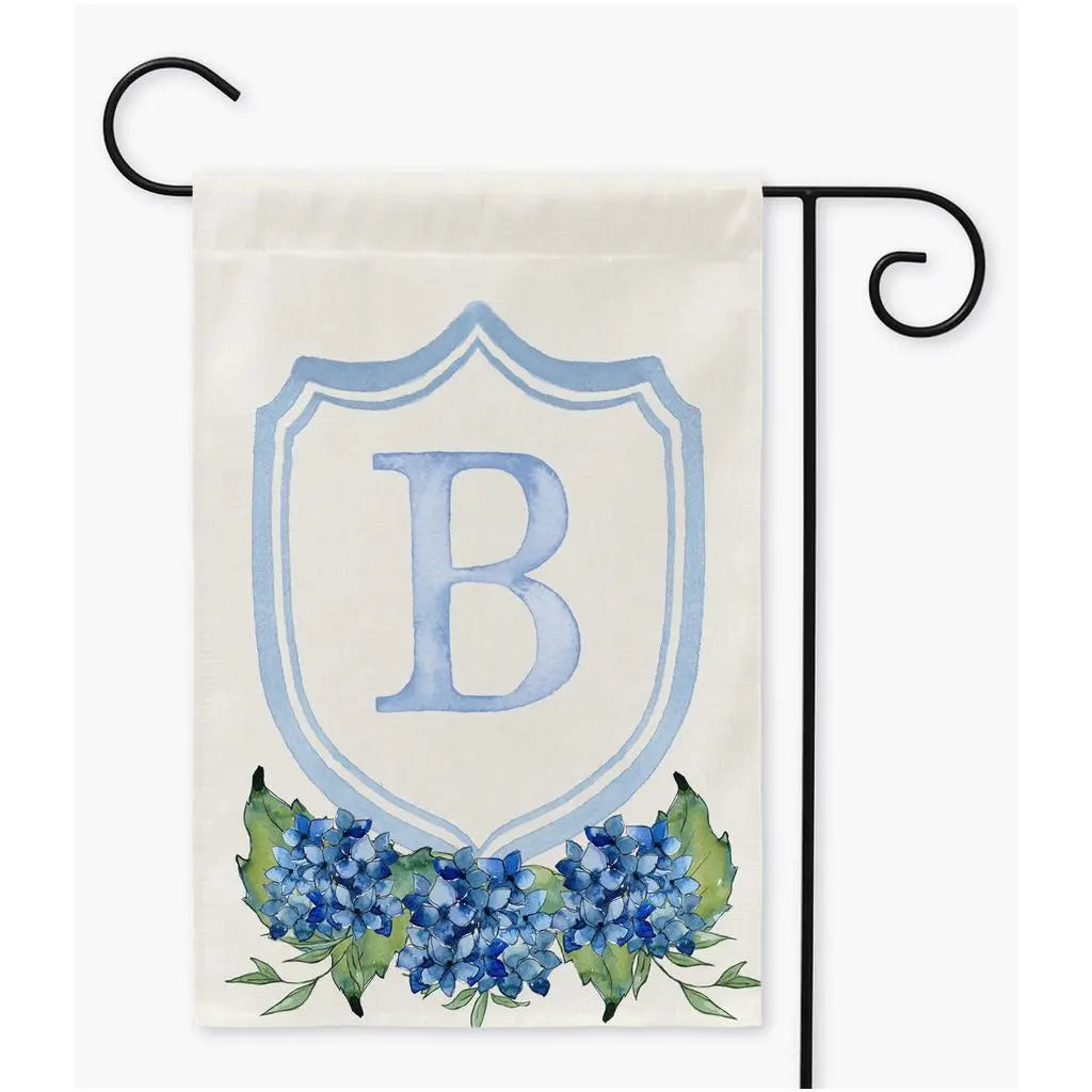 Blue Hydrangea Wedding Crest Monogram Garden Flag Amazing Faith Designs